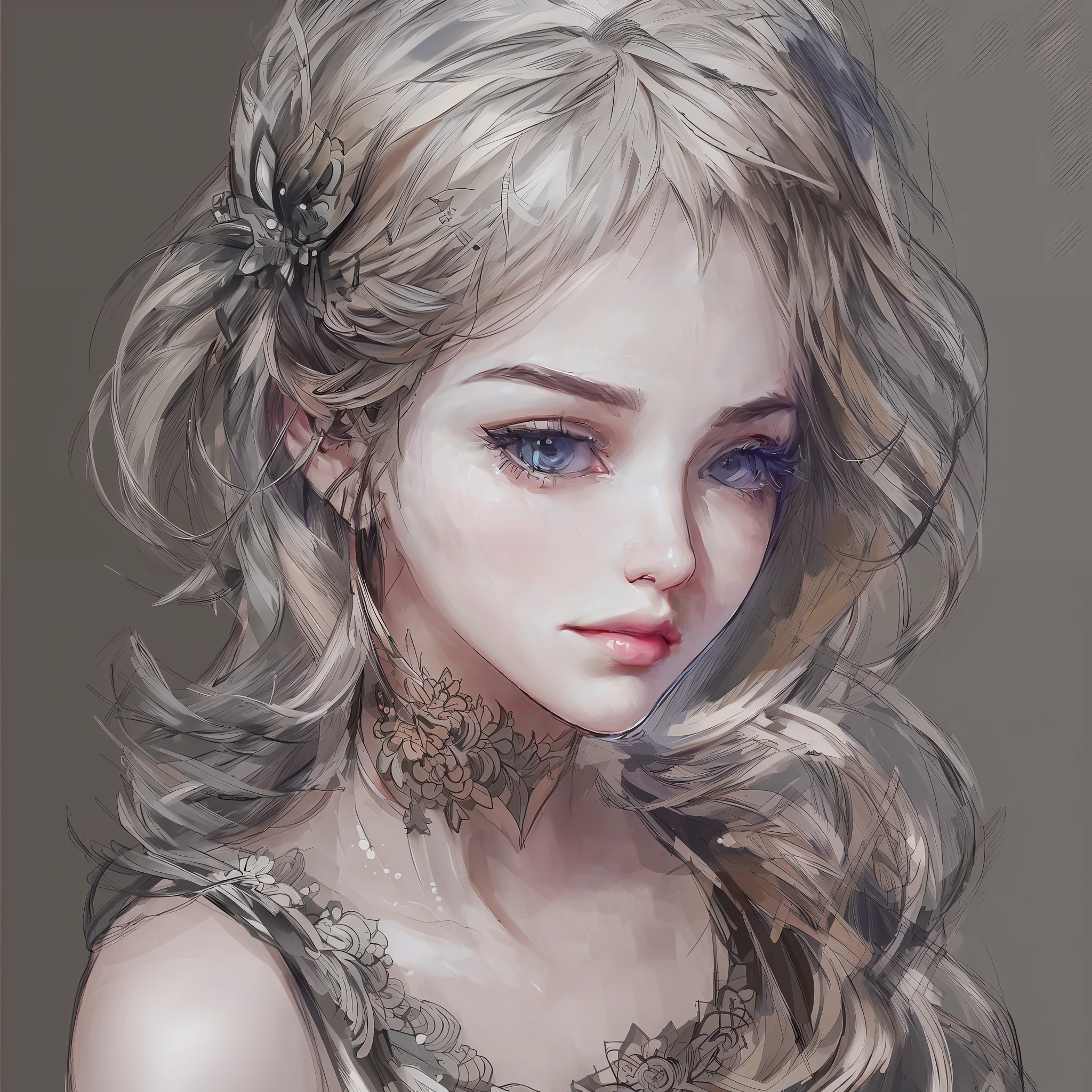 DBfantasyart style, line-art style, masterpiece, 1girl, a beautiful portrait of a short wavy haired female, manhwa, highly detailed, 8K resolution, black dress, detailed eyes, complex lighting {an extremely delicate and beautiful}, {{{masterpiece}}},