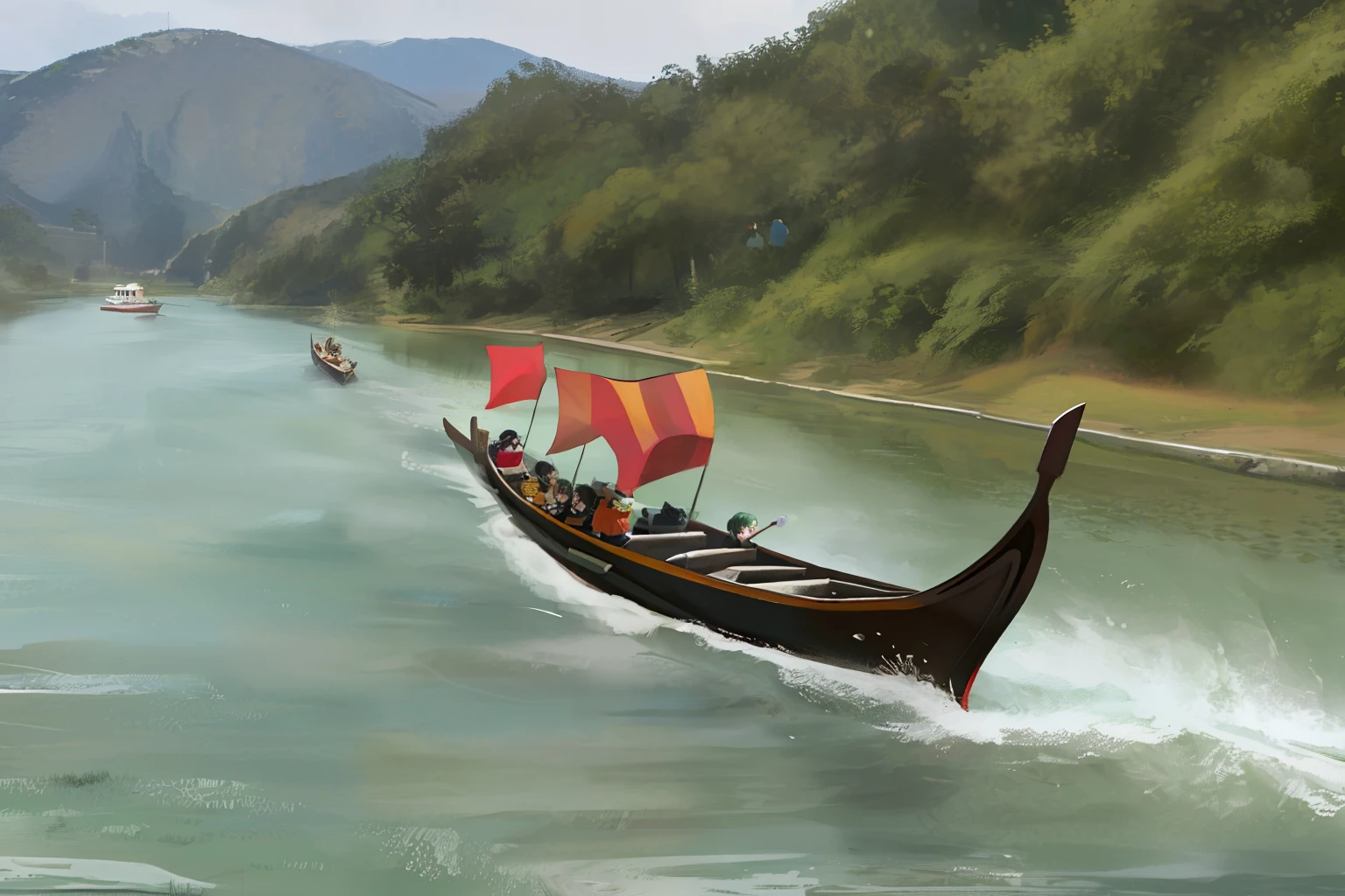 There were a few children in a boat with a dragon boat
