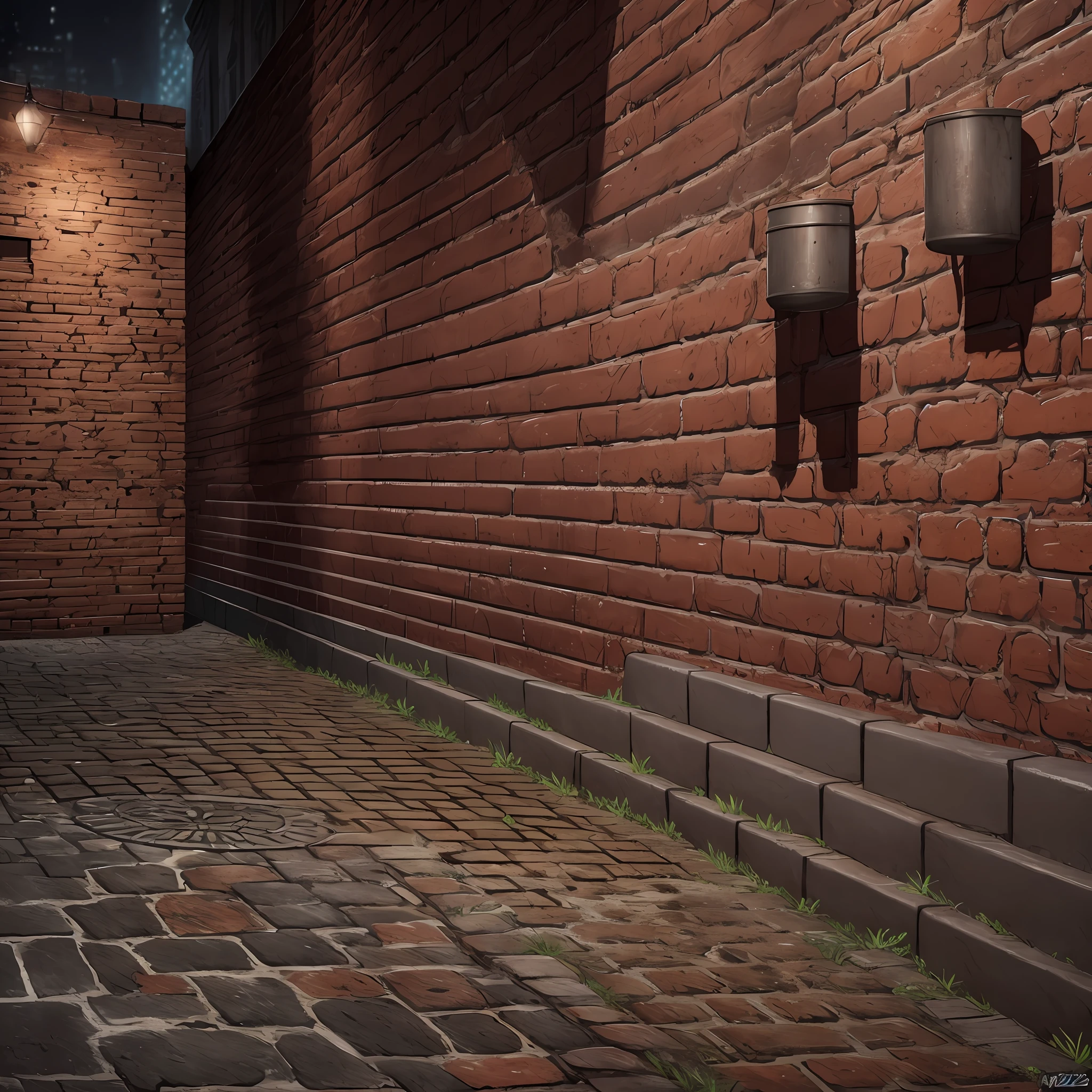 CG, drawing, An ultra-detailed detailing, Clarity, 8KK, realistic fentezi, Streetscape, dirty brick wall, pavement, night, mist, cobweb, Rotten beer barrel, Dark colors, Horror, fentezi, realism --auto --s2