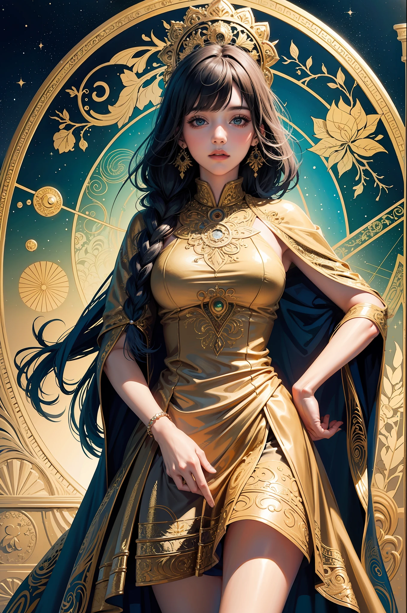 PerfectNwsjMajic,(masterpiece, top quality, best quality, official art, beautiful and aesthetic:1.2), (1girl), extreme detailed,colorful,highest detailed, official art, unity 8k wallpaper, ultra detailed, beautiful and aesthetic, beautiful, masterpiece, best quality, (zentangle, mandala, tangle, entangle) ,holy light,gold foil,gold leaf art,glitter drawing,