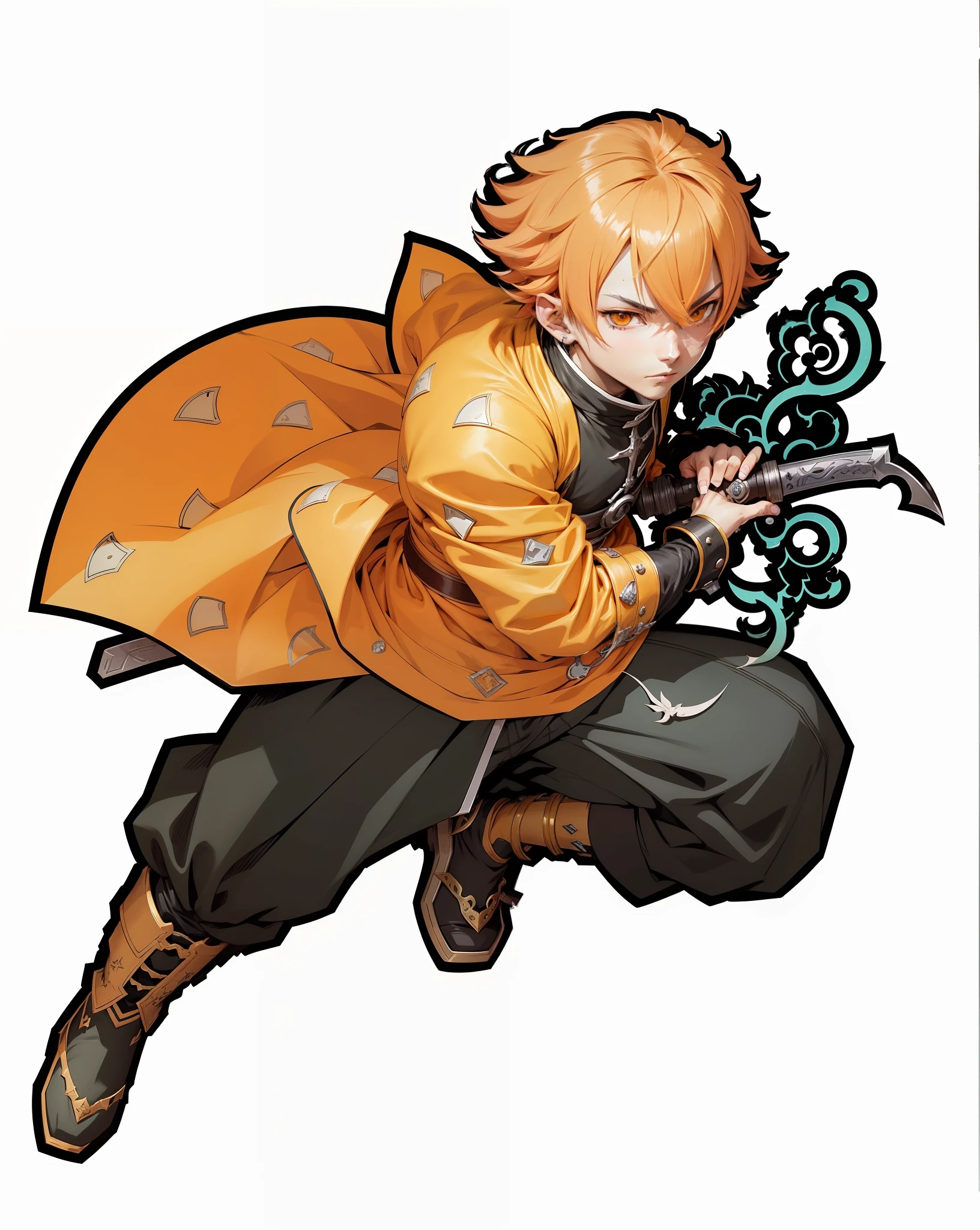 personagem de anime com uma espada e um saco de coisas, Infero Flamejante, cara bonito na arte demon slayer, sem tracejado, sem raios, demon slayer rui fanart, estilo de arte demon slayer, Tsukasa Dokite, Parte Brando, arte oficial, inspired by Sakai Hōitsu, arte chave do anime, Mushoku Tensei, final fantasy tactics character, Coringa como Naru --auto --s2