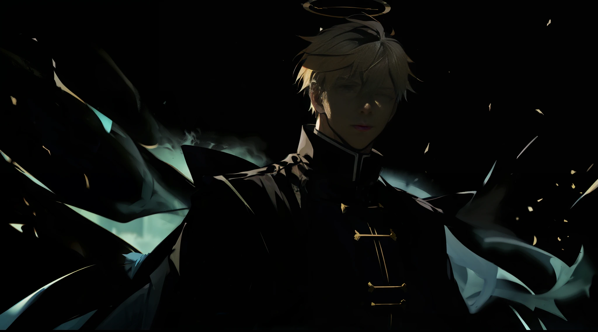 anime, blond hair and black jacket man holding hands over ears, jujutsu kaisen, male anime characters, tv anime stills, anime movie, halo, white hair