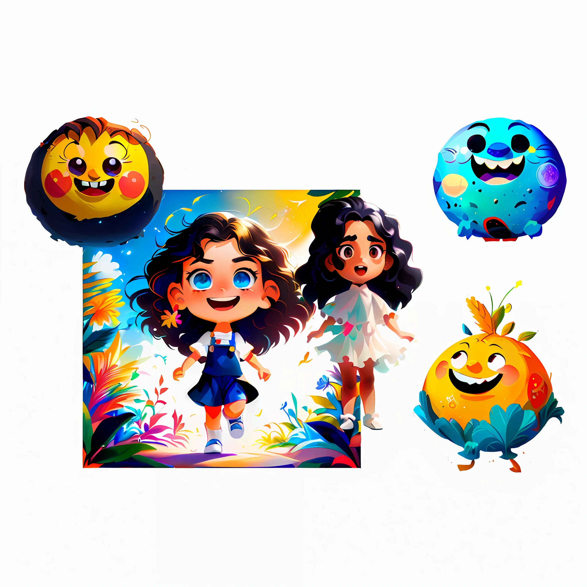 there are three cartoon characters that are on a white background, Arte infantil em Artstation, pintura de desenhos de personagens, hand painted cartoon art style, character illustrations, estilo de arte bonito, stylized digital illustration, arte fofa, personagens bonitos, arte oficial, official illustration, arte digital detalhada bonito, arte digital bonito, 2d illustration, 2D illustration, arte de pintura digital dos desenhos animados --auto --s2