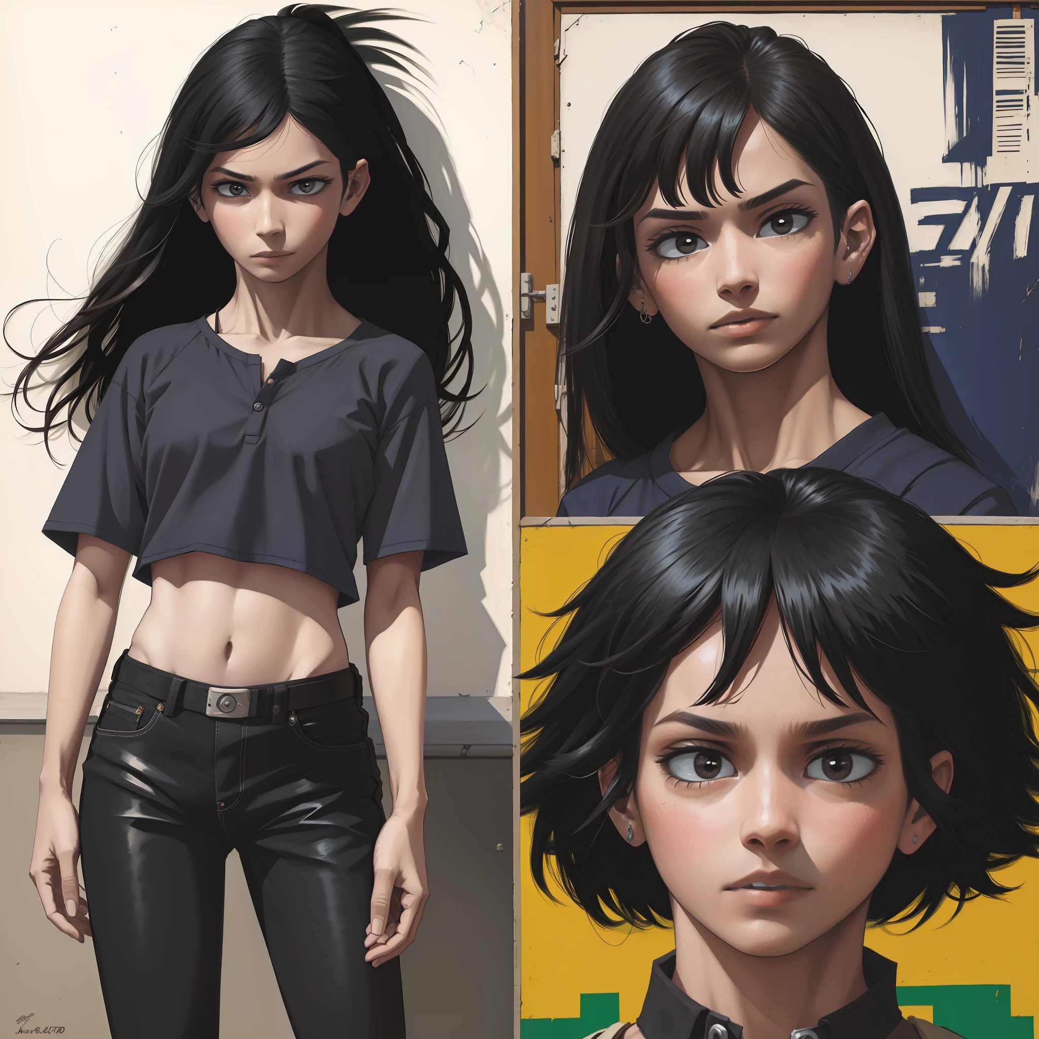 (uma obra-antes), qualidade excepcional, retrato ultra detalhado, camisa preta, casaco preto, black pants, sapatos pretos, rapaz de 15 anos, cabelo preto, olhos escuros.