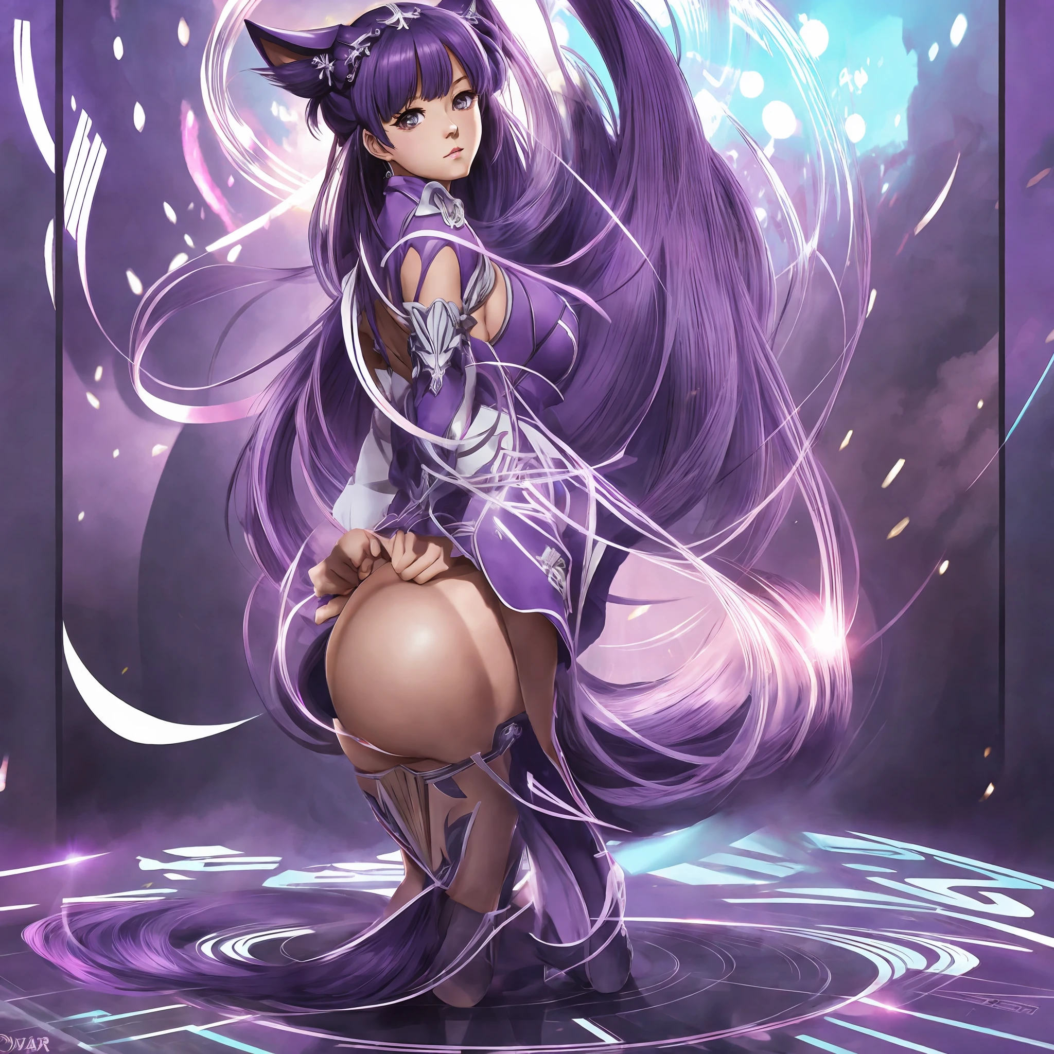 anime - style image of a woman with a huge ass in a purple outfit, an anime drawing by Shitao, pixiv, furry art, the anime girl is crouching, beautiful anime girl squatting, azur lane style, from the azur lane videogame, small curvy , lit from behind, bending over, sfw version, ahegao, thicc --auto --s2