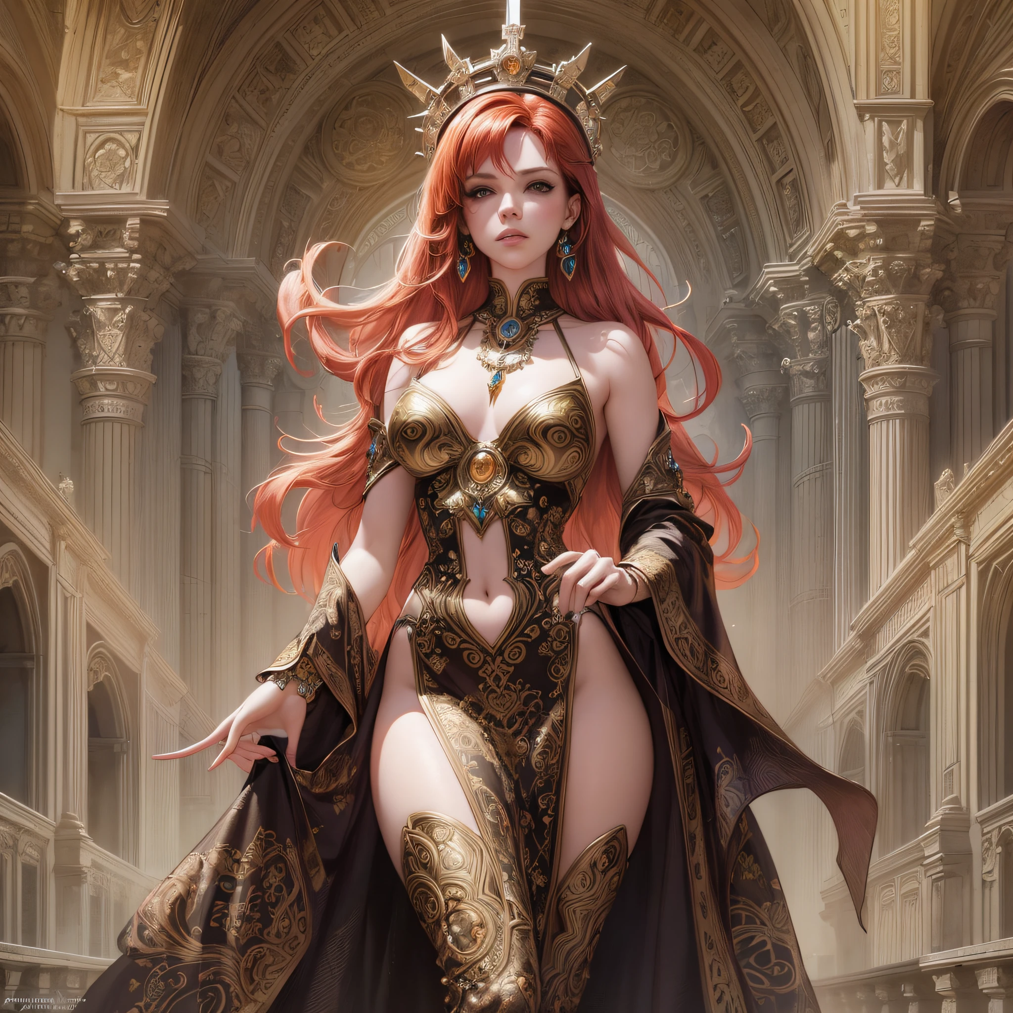 ASHLY YAMILE ARTEAGA BLANQUILLO, starfire, young pale skinny white girl, red hair, full body, cover, hyperdetailed painting, luminism, Bar lighting, complex, 4k resolution concept art portrait by Greg Rutkowski, Artgerm, WLOP, Alphonse Mucha, little fusion pojatti realistic steampunk, fractal isometrics details bioluminescens : a stunning realistic photograph 30 years , redhead, italian goddness beautiful awesome with big white flowers tiara of wet bone structure, 3d render, octane render, intricately detailed, titanium decorative headdress, cinematic, trending on artstation | Isometric | Centered hipereallistic cover photo awesome full color, hand drawn, dark, gritty, realistic mucha, klimt, erte .12k, intricate. hit definition , cinematic,Rough sketch, mix of bold dark lines and loose lines, bold lines, on paper , full body with velvet dress, humanoid, Full body.