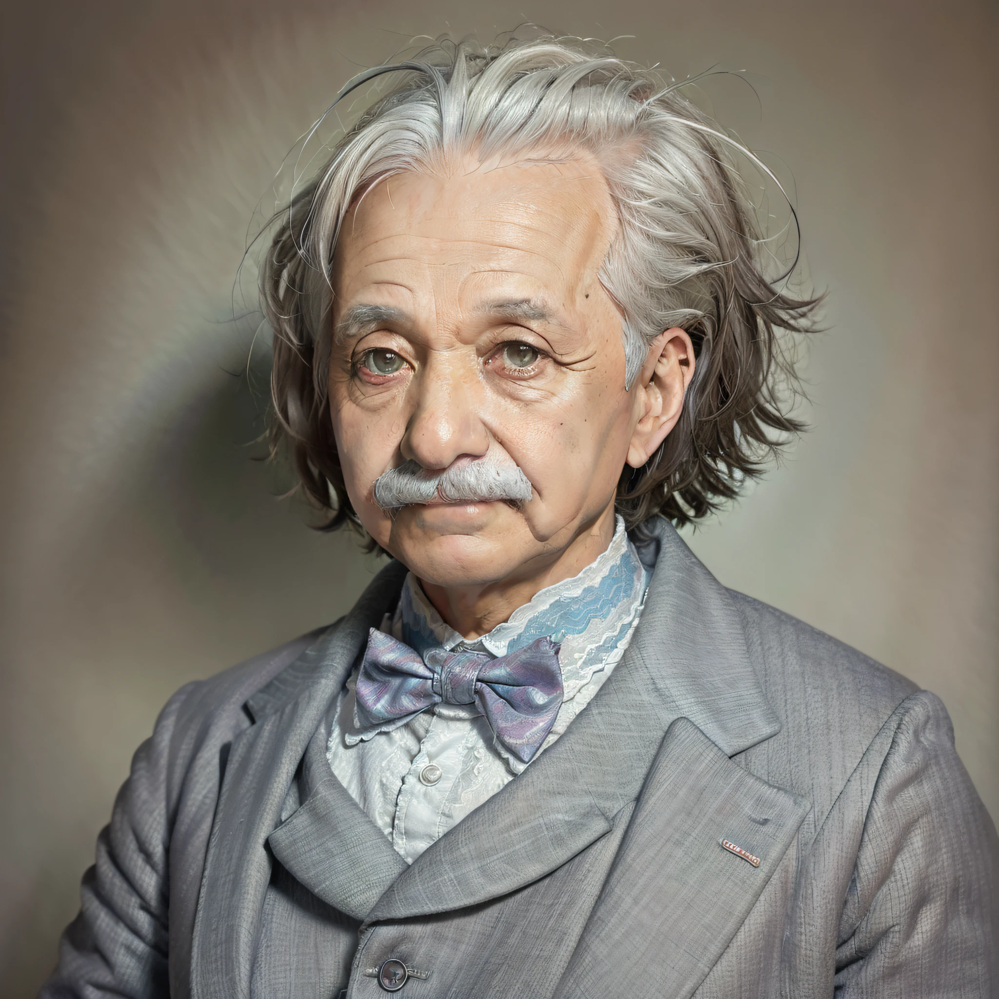 Character portrait of Albert Einstein, standing on stage, side profile, caricature, chibi, kawaii,3d rendering, octane rendering, volumetric light, victorian fashion, metallic, highly-detailed symmetric face, detailed eyes, ultra sharp, highest quality, art by Anja Millen and George Cruikshank and Bordalo II, smooth, sharp focus, trending on artforum, behance hd, kids story book style, muted colors, watercolor style