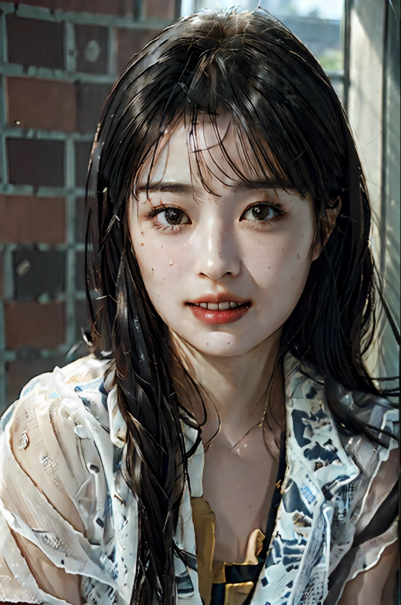 (A masterpie、bestquality、Beautiful quality、photorealistic、watching the viewer、detailed lighting、very detailed skin、extremely detailed hair、Highly detailed teeth、shadows、8k:1.2)、(photo of a woman、a 1girl:1.2)、bswimsuit