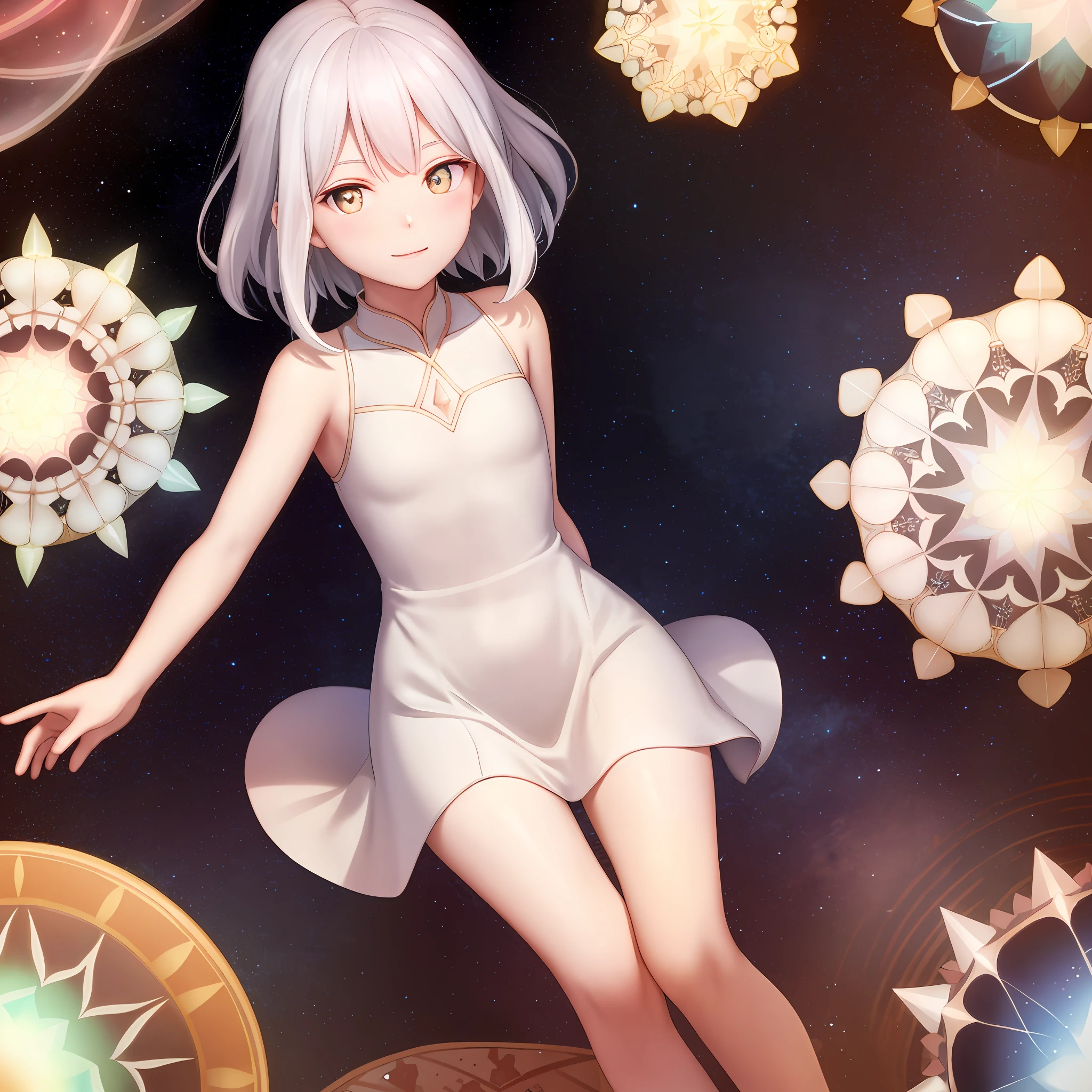 A gently glowing image of a pale shade seen through a kaleidoscope