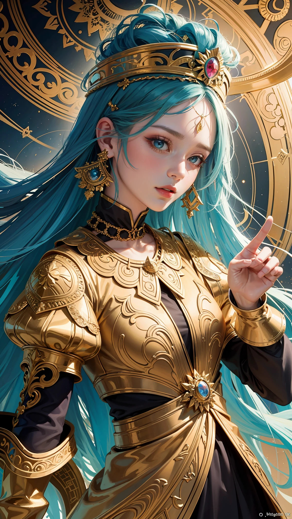 PerfectNwsjMajic,(masterpiece, top quality, best quality, official art, beautiful and aesthetic:1.2), (1girl), extreme detailed,colorful,highest detailed, official art, unity 8k wallpaper, ultra detailed, beautiful and aesthetic, beautiful, masterpiece, best quality, (zentangle, mandala, tangle, entangle) ,holy light,gold foil,gold leaf art,glitter drawing,