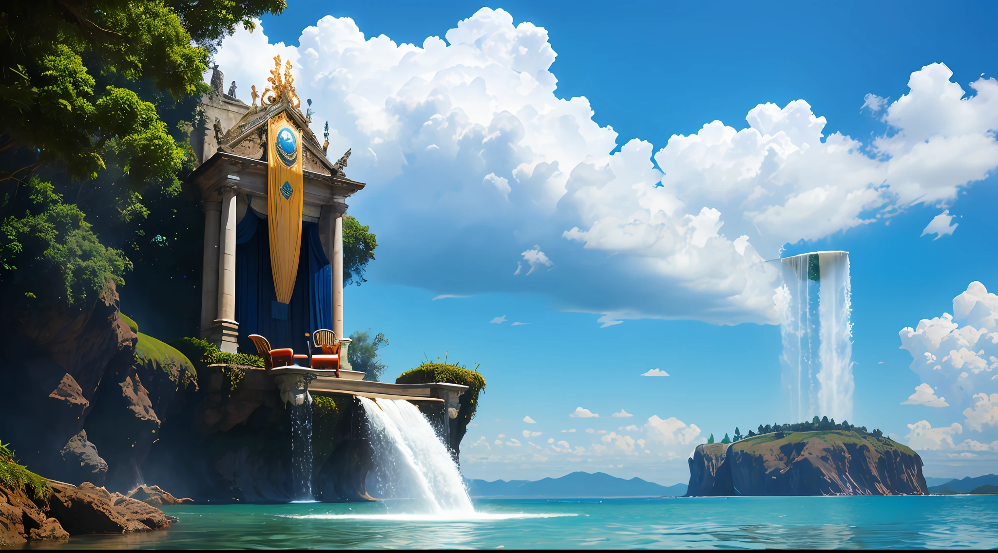 Water descending from a throne in the sky, e dando vida a uma terra seca