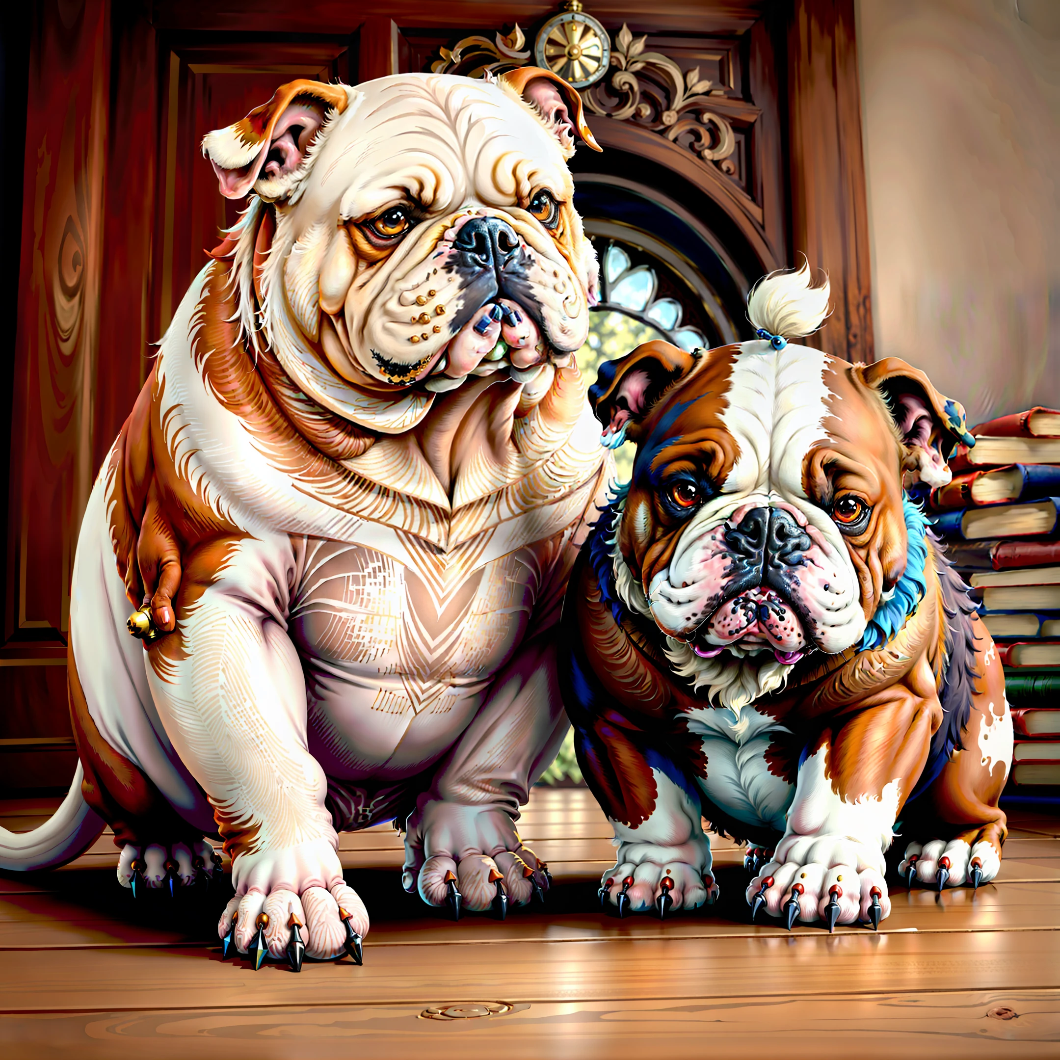Bulldog frances de cor fulvo olhando para tras pintado estilo da vinci