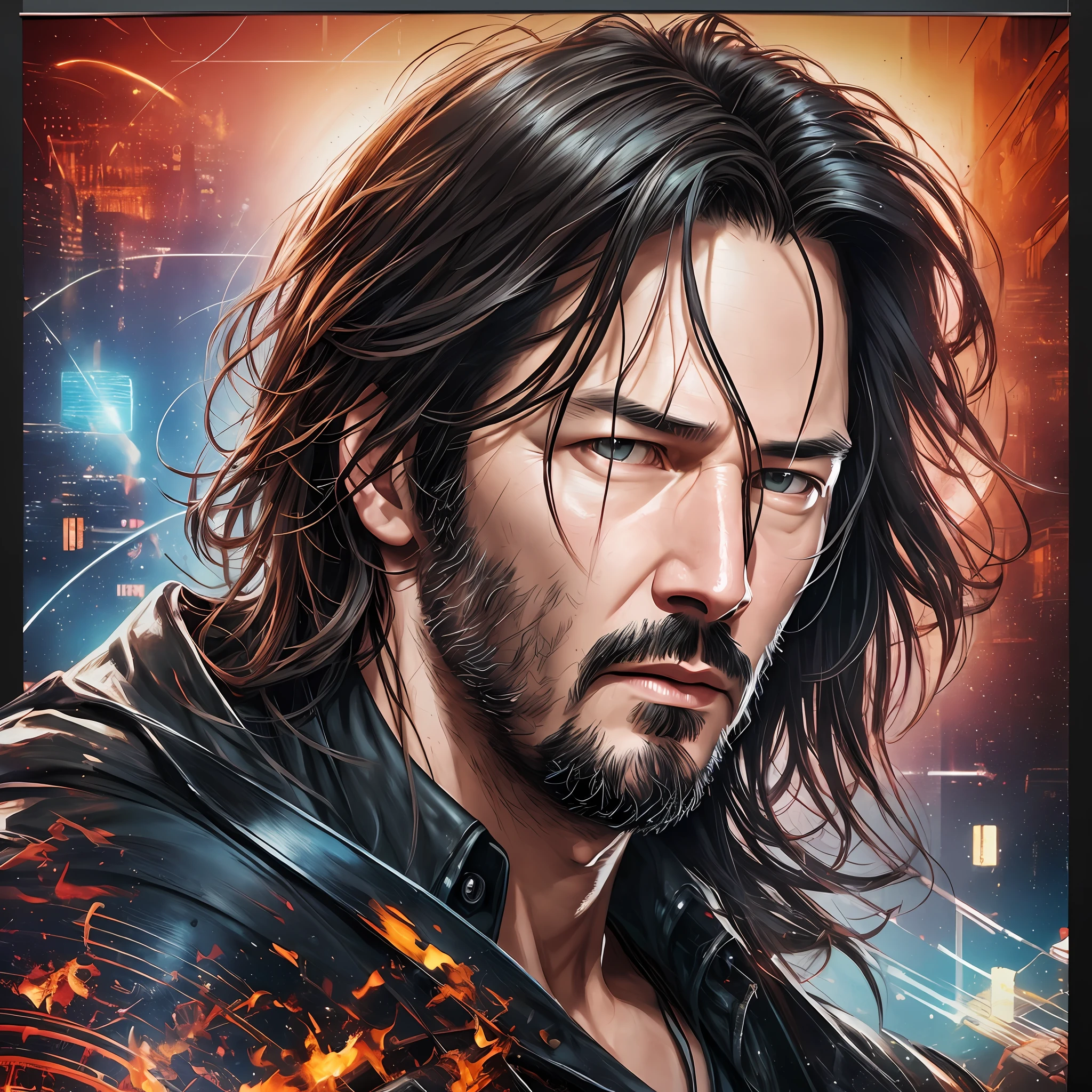 Keanu Reeves as Neo, vhs effect, (poster:1.6), poster on wall, nostalgia, movie poster, portrait, high-detaled face,(skin texture), intricately detailed, fine details, hyperdetailed, raytracing, subsurface scattering, diffused soft lighting, shallow depth of field, by Oliver Wetter, Intricate, High Detail, Sharp focus, dramatic, photorealistic painting art by greg rutkowski, bokeh --auto --s2