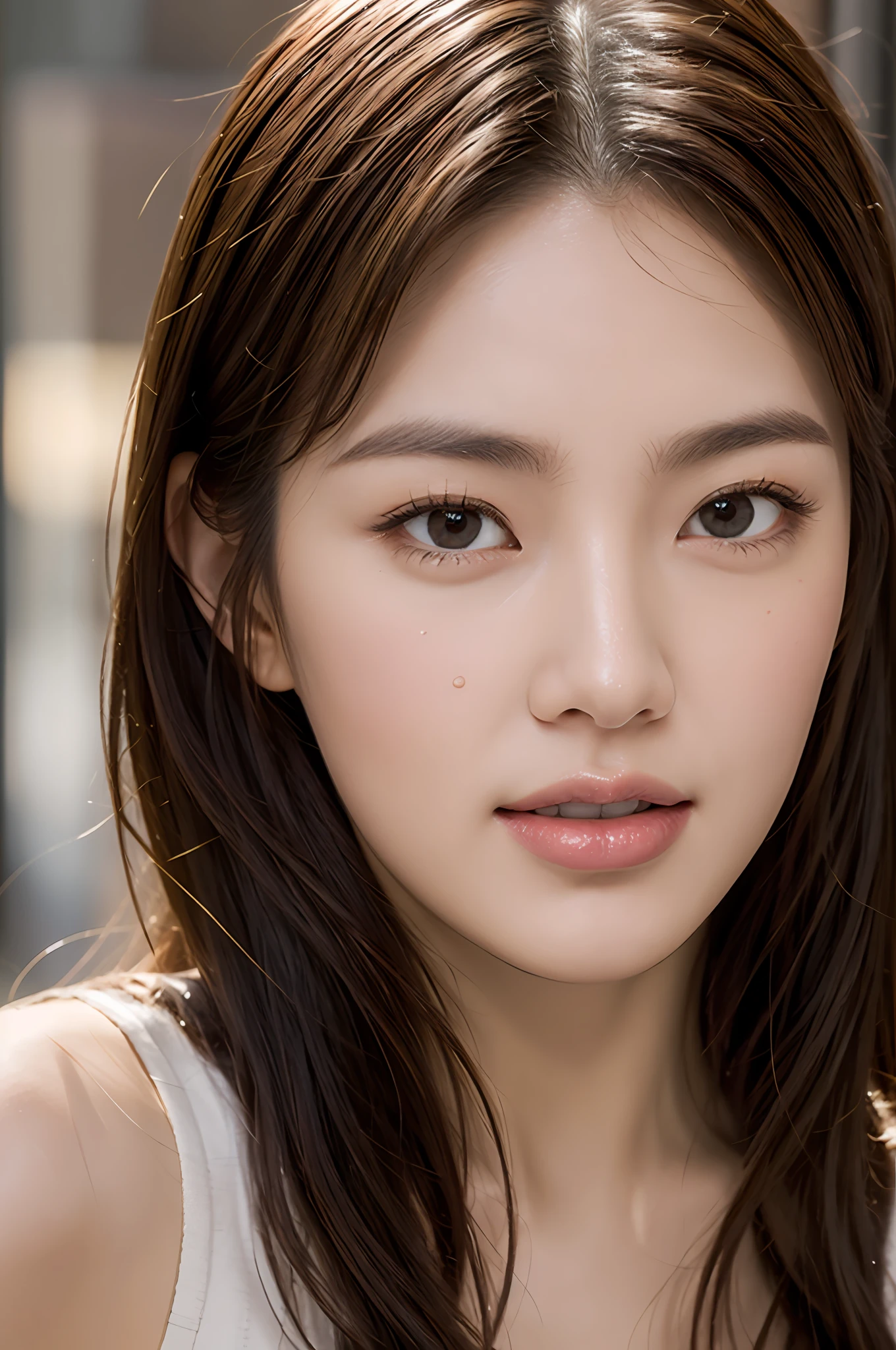 dressed, (photo realistic:1.4), (hyper realistic:1.4), (realistic:1.3),
(smoother lighting:1.05), (increase cinematic lighting quality:0.9), 32K,
1girl,20yo girl, realistic lighting, backlighting, light on face, ray trace, (brightening light:1.2), (Increase quality:1.4),
(best quality real texture skin:1.4), finely detailed eyes, finely detailed face, finely quality eyes,
(joy, blush), (tired and sleepy and satisfied:0.0), face closeup, t-shirts,
(Increase body line mood:1.1), (Increase skin texture beauty:1.1)