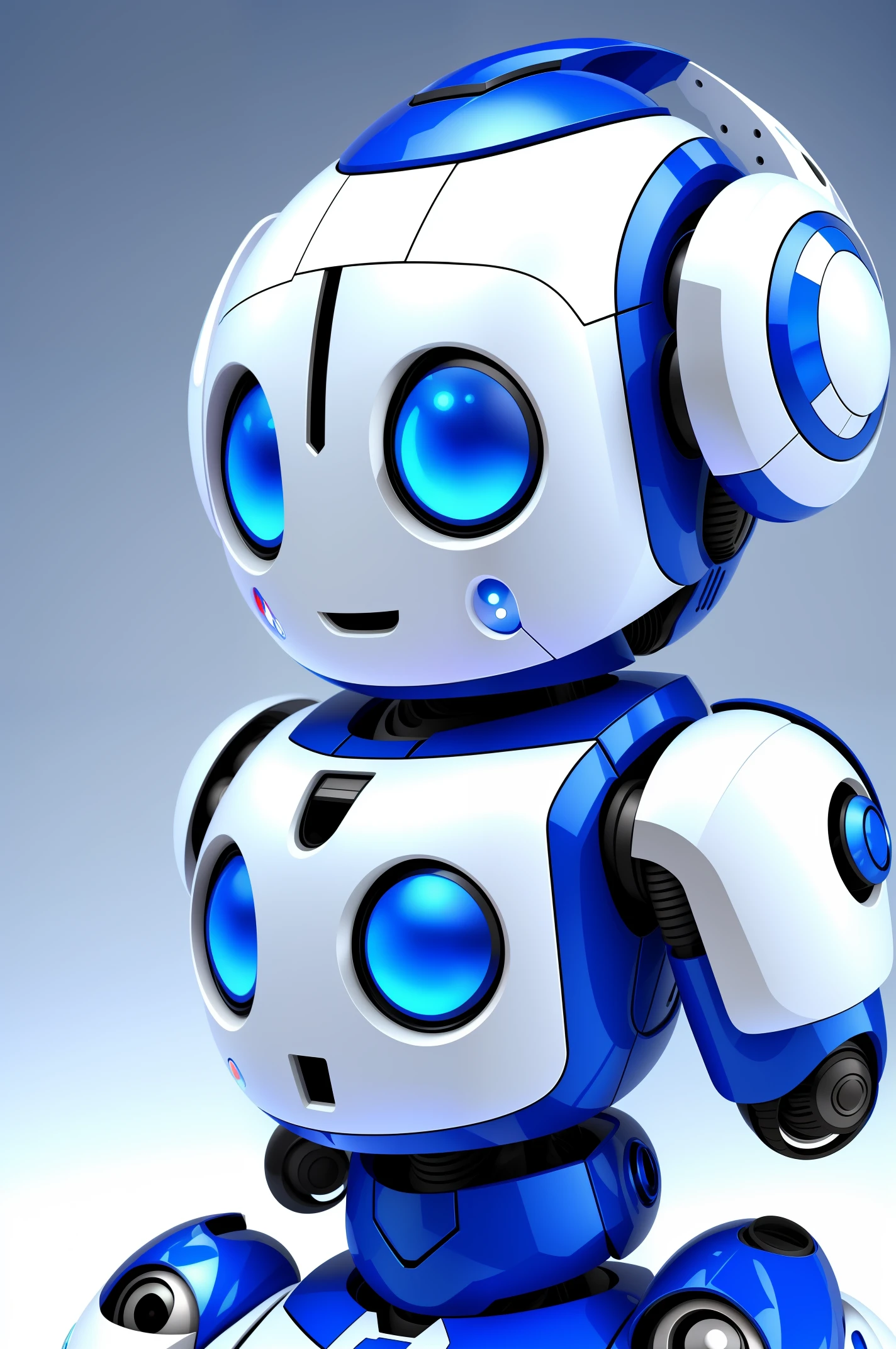 A little robot with charming and friendly white and blue coloring design