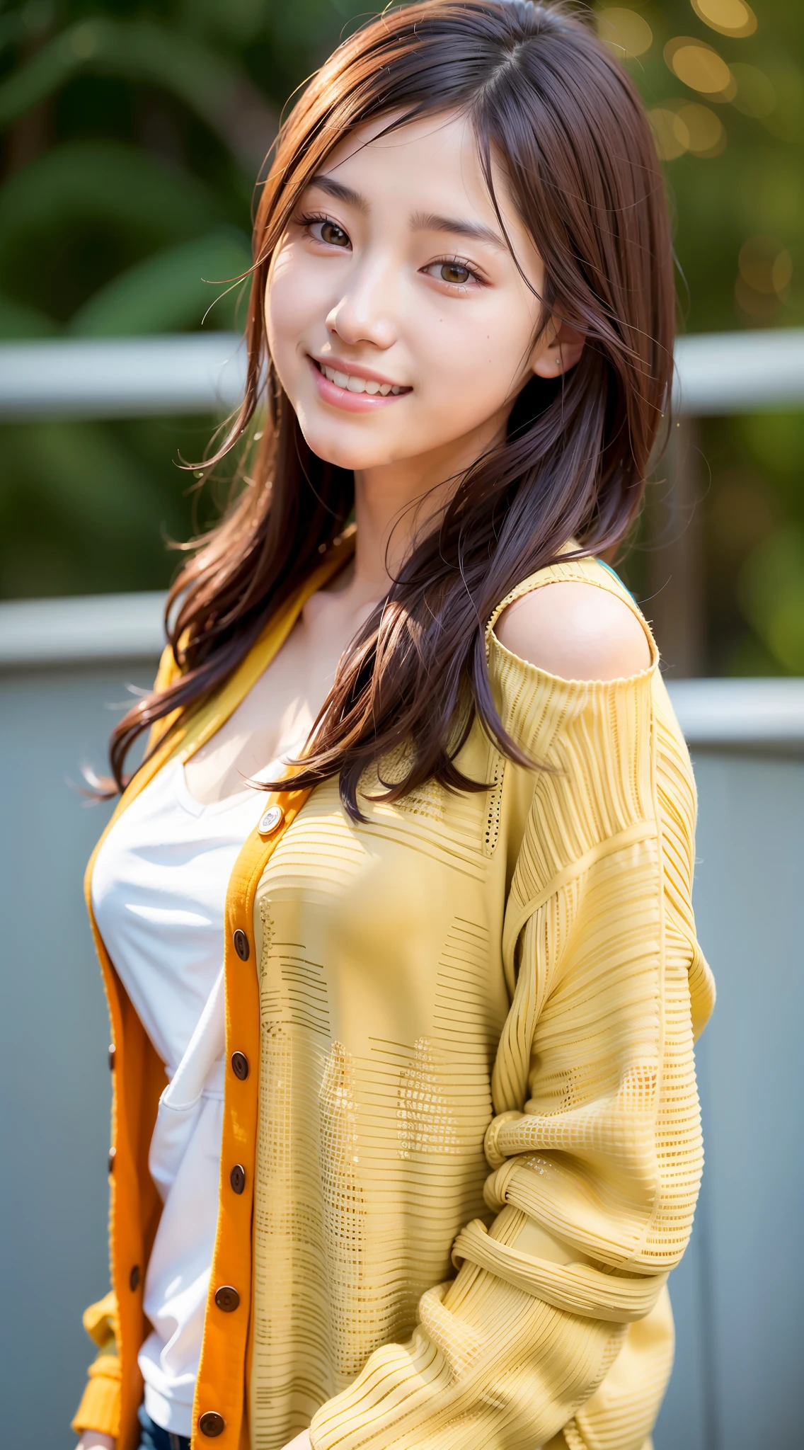 arafed asian woman with long brown hair and a yellow cardigan, gorgeous young Korean woman, beautiful young korean woman, beautiful korean woman, sfwkorean woman's fashion model, closeup portrait shot, korean girl, sfwkorean woman, beautiful and smiling, portrait of korean female idol, female actress from korea, young asian woman, cute korean actress, beautiful young asian woman