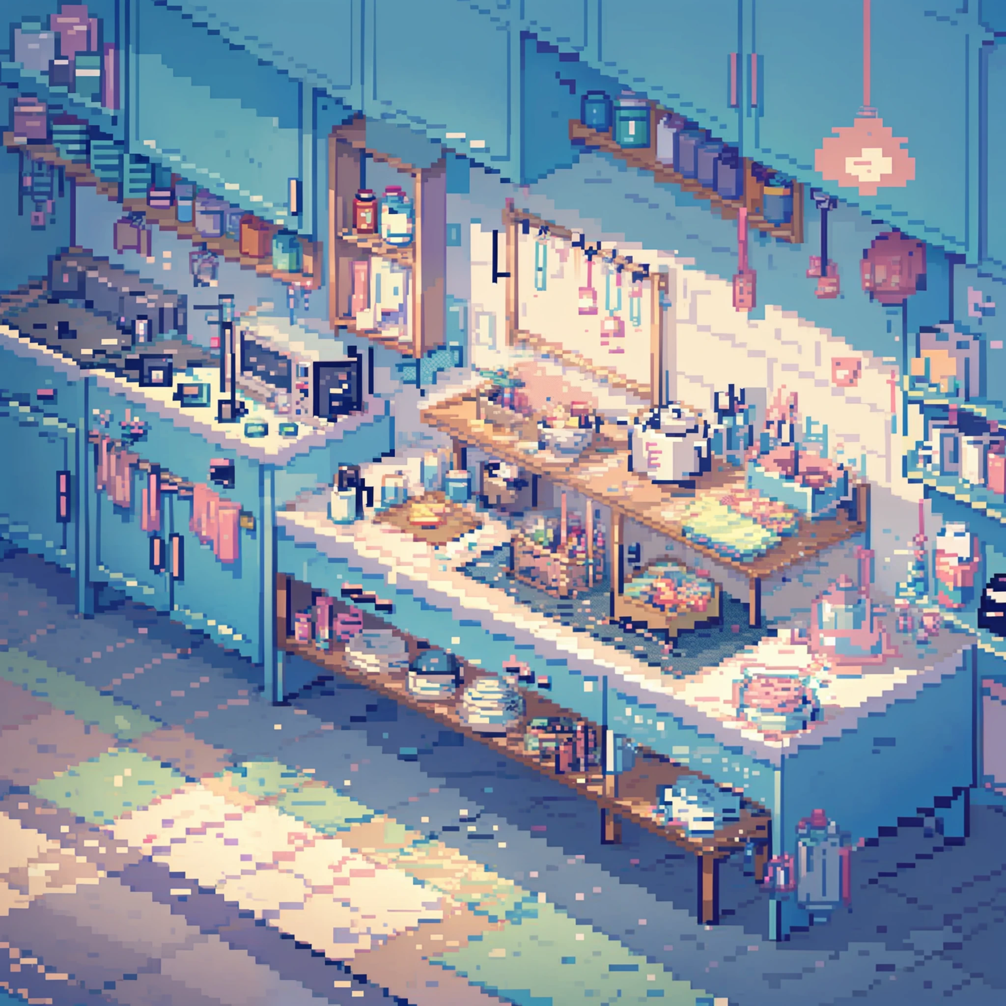 Isometric Room、Pastel Kitchen、pixelart