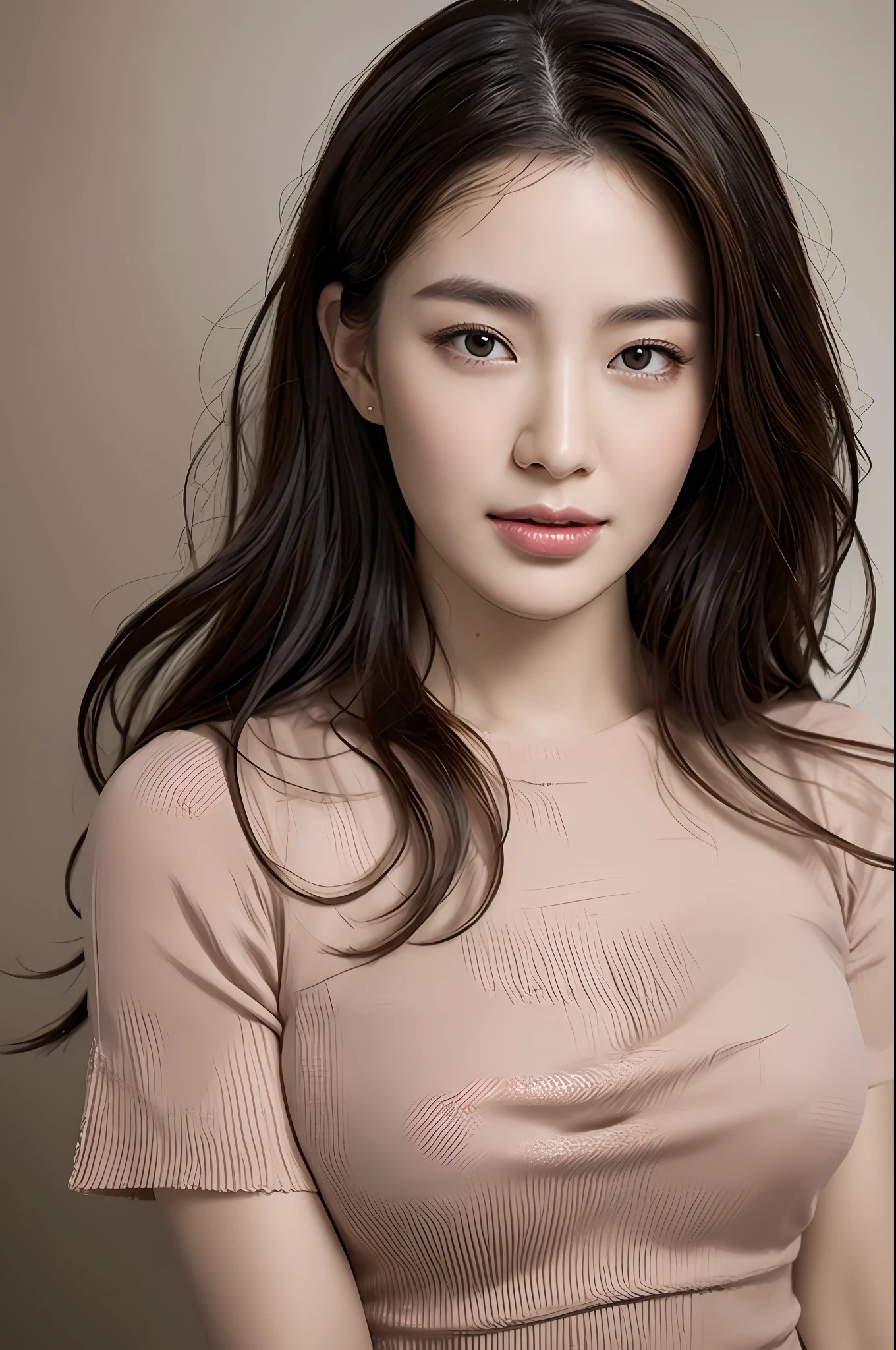 dressed, (photo realistic:1.4), (hyper realistic:1.4), (realistic:1.3),
(smoother lighting:1.05), (increase cinematic lighting quality:0.9), 32K,
1girl,20yo girl, realistic lighting, backlighting, light on face, ray trace, (brightening light:1.2), (Increase quality:1.4),
(best quality real texture skin:1.4), finely detailed eyes, finely detailed face, finely quality eyes,
(joy, blush), (tired and sleepy and satisfied:0.0), face closeup, t-shirts,
(Increase body line mood:1.1), (Increase skin texture beauty:1.1)