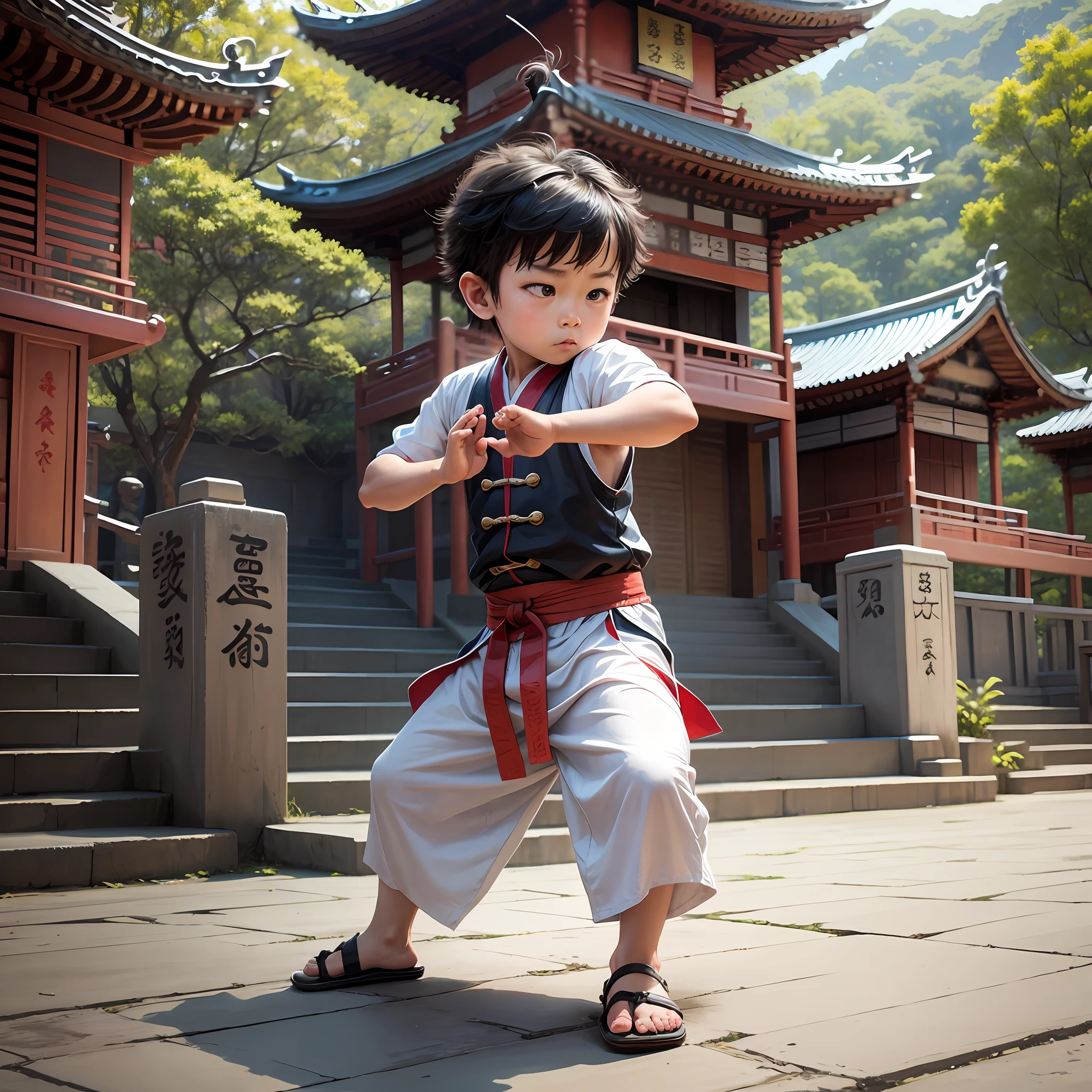 Cute learning kung fu in front of the temple --auto --s2