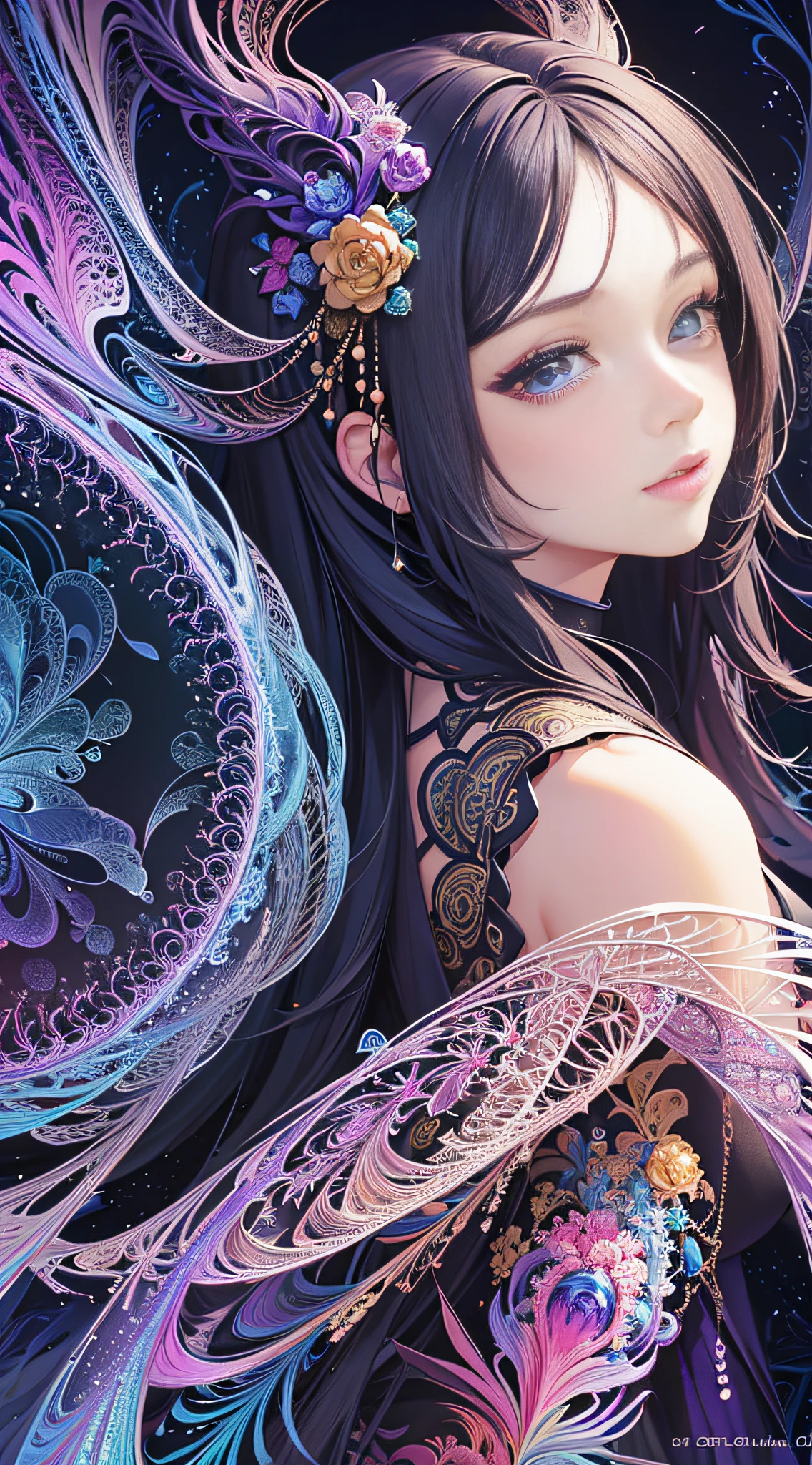 (masterpiece, top quality, best quality, official art, beautiful and aesthetic:1.2), (1girl), extreme detailed,(fractal art:1.3),colorful,