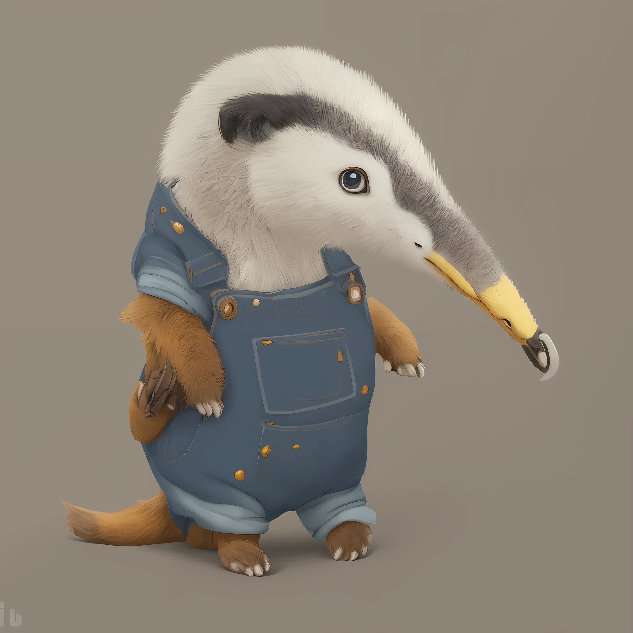 Painting of an anteater in denim overalls,、adorable digital painting、Anthropomorphic anteater、cute creature、 cute detailed digital art、 --auto --s2