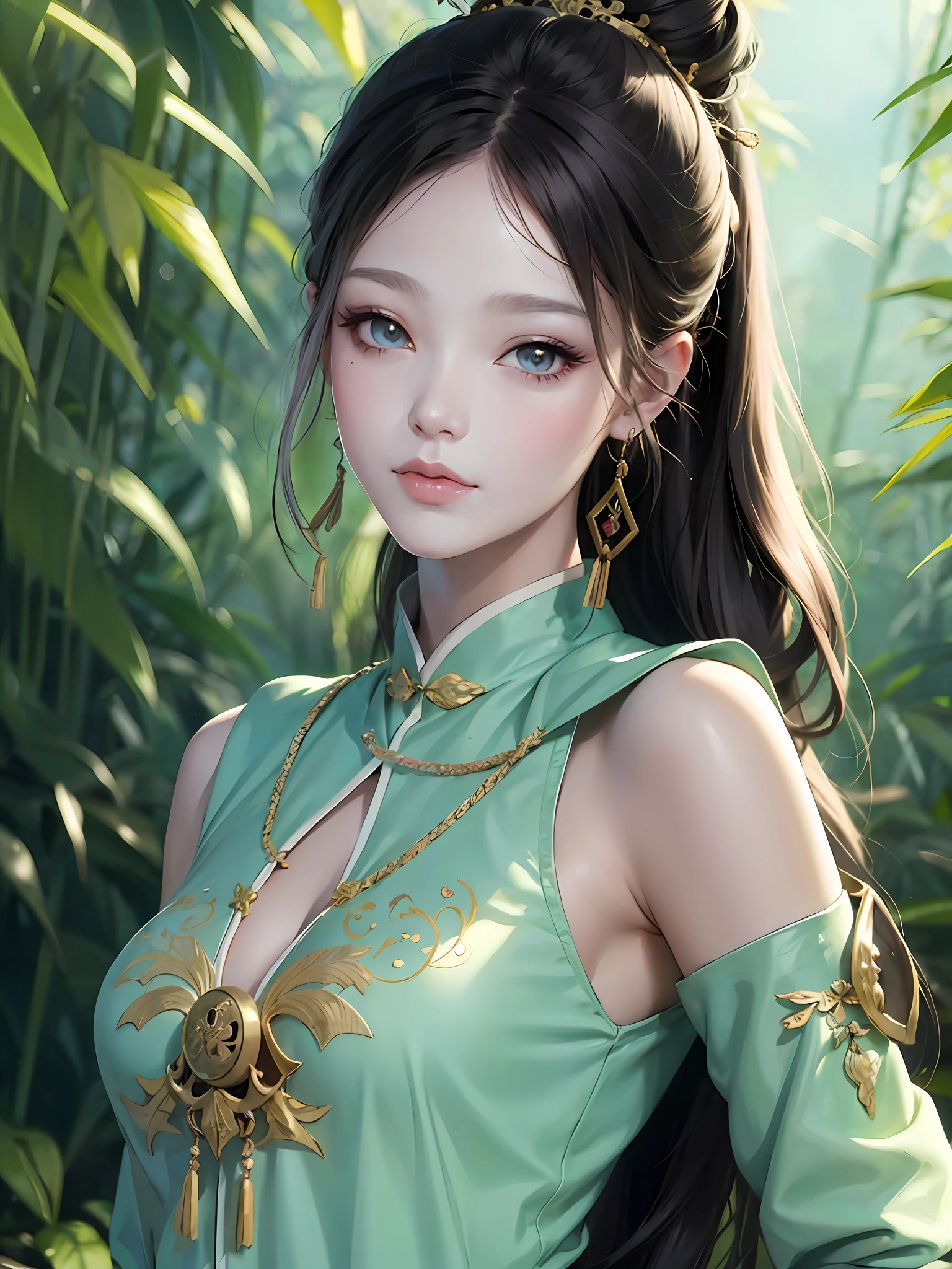 anime girl with long hair and a dragon in the background, a girl in hanfu, beautiful character painting,4K