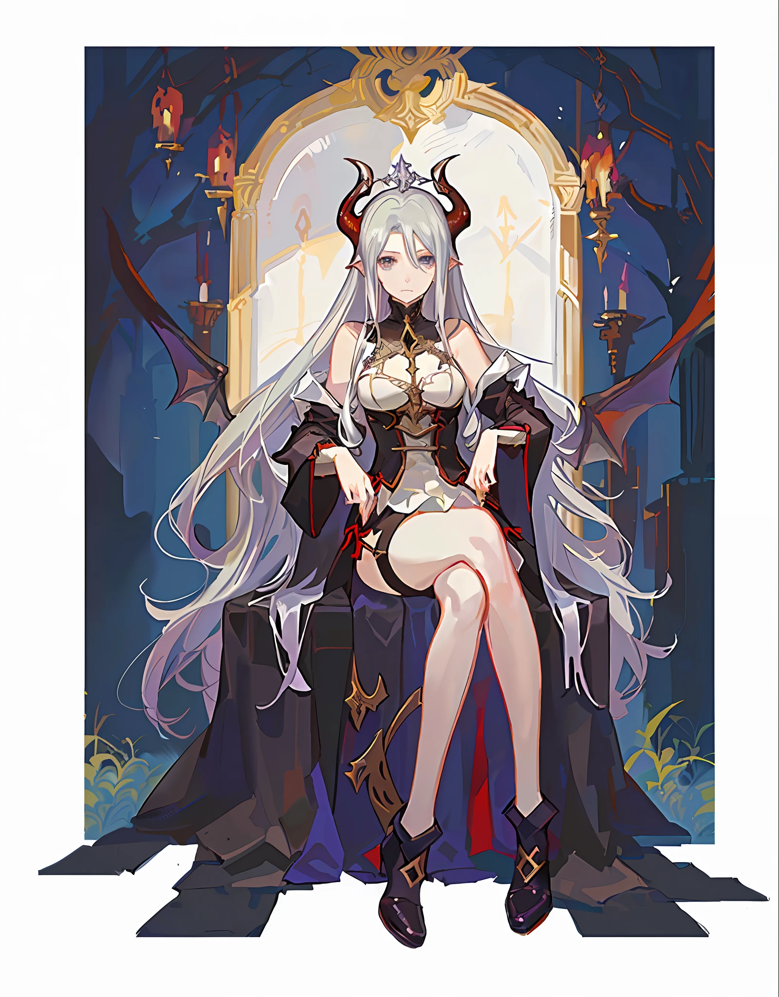a drawing of a woman sitting on a throne with a dragon, edelgard fire emblem, succubus | medieval, edelgard from fire emblem, queen of dragons, drakengard, cushart krenz key art feminine, lamia, anime art nouveau, anime in fantasy style, white horns queen demon, castlevania witch, succubus, detailed key anime art, ager