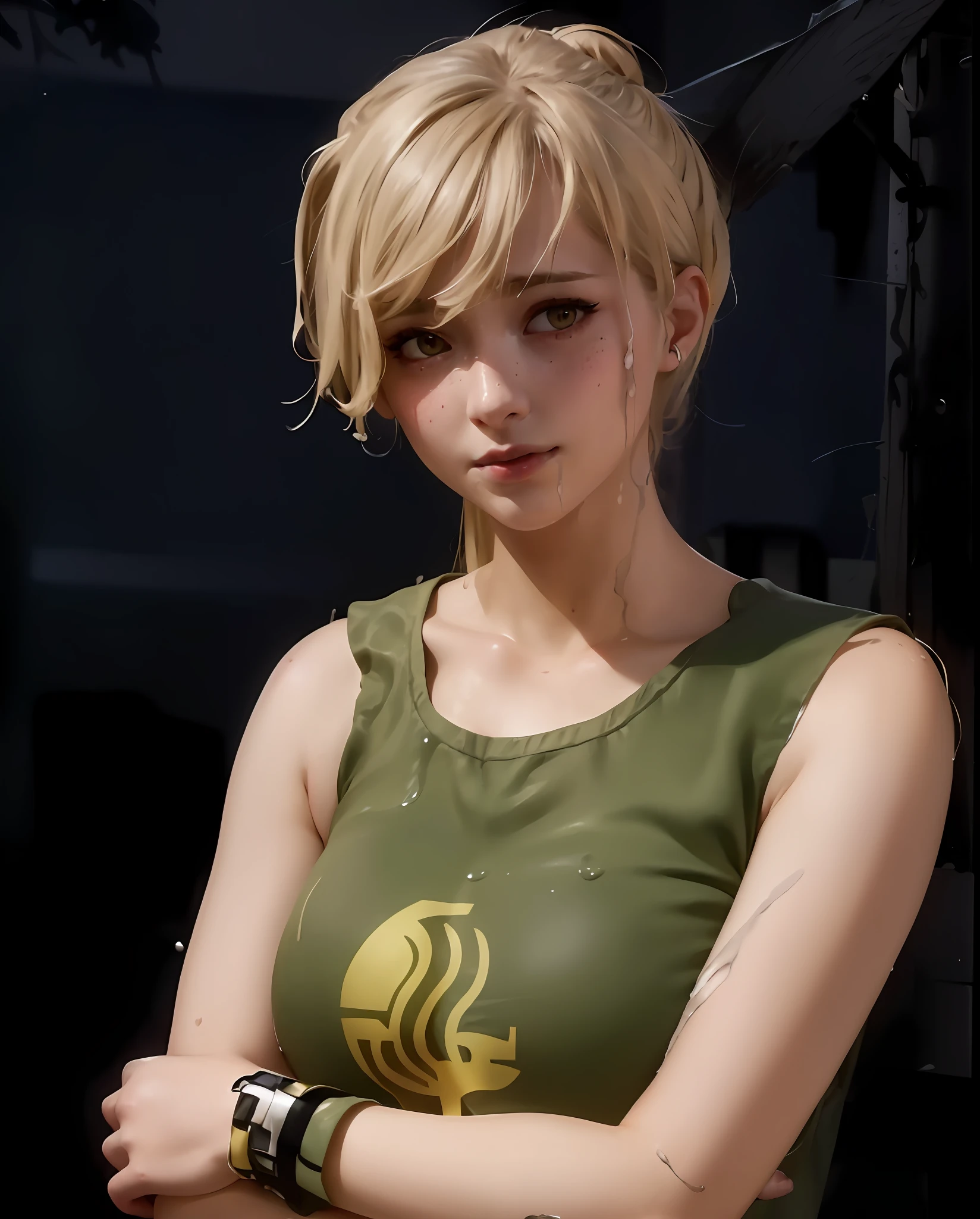 ((Huge breast, 15 year old girl, small head)),  ((15)) daylight, sunlight, (perfect body : 1.1), (young), (short wavy hair:1.2), full body shot, (girl wearing school uniform:1.4, pleated skirt, button up shirt), ((school uniform)), (extremely detailed CG 8k wallpaper), (an extremely delicate and beautiful), (masterpiece), (best quality:1.0), (ultra highres:1.0),  beautiful lighting ,perfect lightning, realistic shadows, [highres], detailed skin, ultra-detailed, ((spread legs)),  (legs up), slim body) bent over, large earring, thighs, (beautiful long hair),, fine collarbone, soft navel, soft midriff, soft back, angle from above, sweaty, beautiful breasts, blush, photorealistic, realistic face, realistic eyes, small eyes, smirk (((colorful))) (((cleavage))), (freckles), (eye liner), (mascara), ((thick white liquid on body)), ((very sweaty)), ((((high detailed skin)))), (body is dripping wet)) ((wet thighs)), ((spreading thighs)), ((((thick white liquid dripping from body)))), ((hands on thighs))