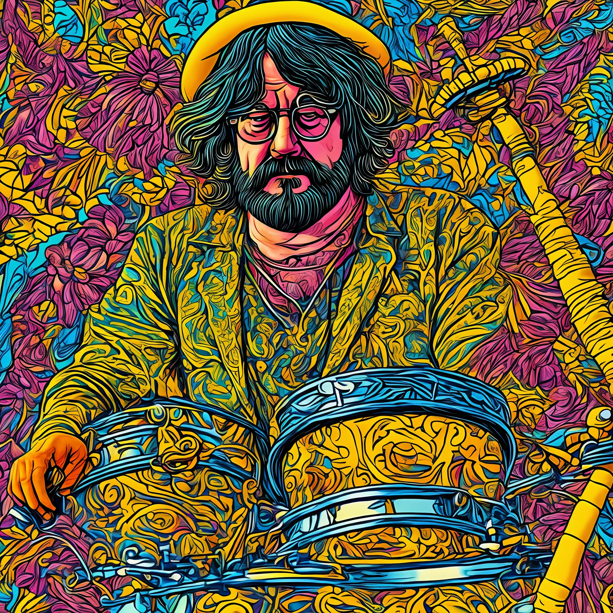 John Bonham in the style of the psychedelic simpsons --auto --s2
