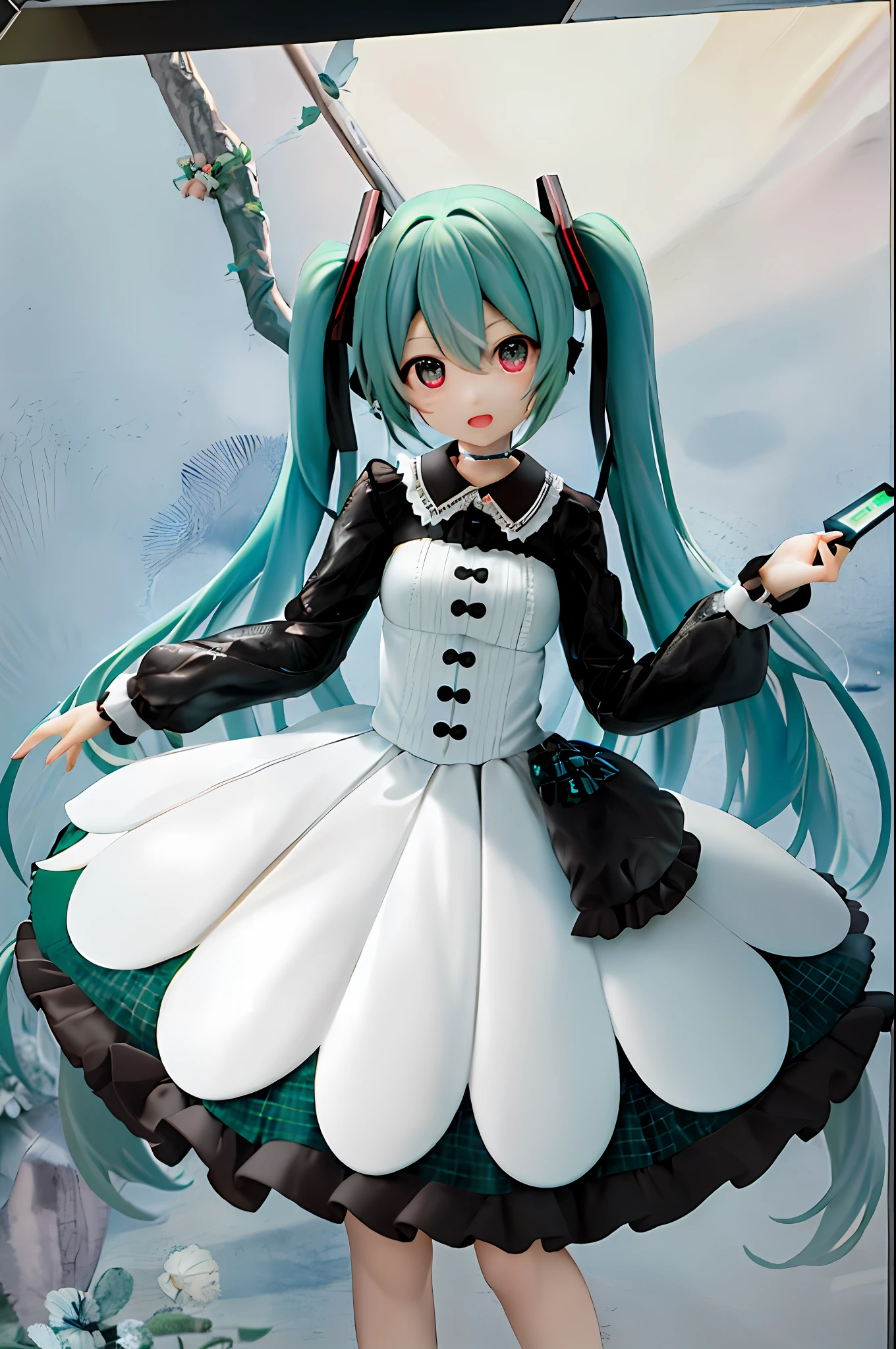 （extreme、The best quality、Absurdity、foreshortens、from_above、fisheye：1.2）、（hastune miku：1.2）、（hastune miku：1.2）、1girl、solo、[lifelike] of photos，rendered in blender