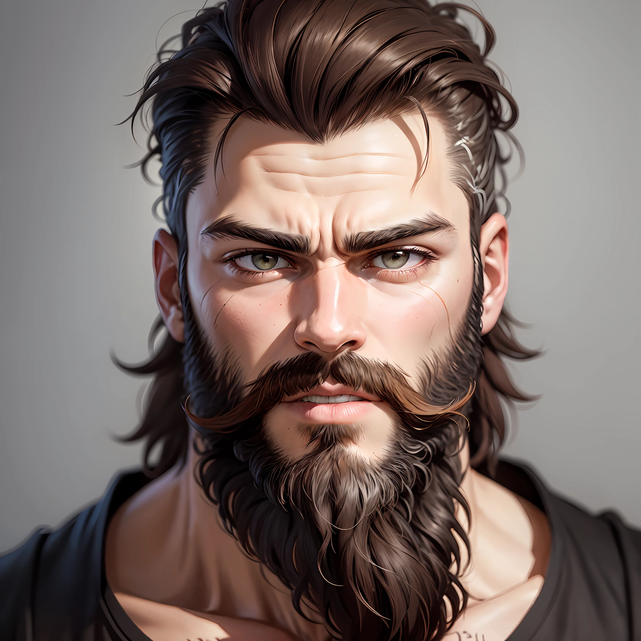 ((Best quality, 8k, Masterpiece: 1.3)), face only, Sharp focus: 1.2, A man with a patchwork beard 1.4, sad: 1.2, ((Dark brown hair, touching the beard: 1.2)), black shirt: 1.1, (Neon, On street: 1.1), highly detailed face and skin texture, detailed beard, small beard --auto --s2