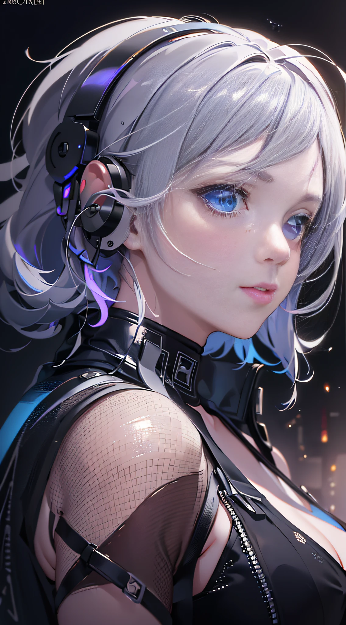 (masterpiece, sidelighting, finely detailed beautiful eyes: 1.2), (on the moon, space, looking back into earth), white hair, black tank top, volumetric lighting, white jacket, glowing headphone, cyberpunk, futuristic, multi-color eyes, detailed eyes, hyper detailed,light smile, highly detailed, beautiful, small details, ultra detailed, best quality, intricate, hyperrealism, sharp, digital illustration, detailed, realism, intricate, 4k, 8k, trending on artstation, good anatomy, beautiful lighting, award-winning, photorealistic, realistic shadows, realistic lighting, beautiful lighting, raytracing, intricate details, moody, rule of thirds, masterpiece, (illustration:1.1), highres, (extremely detailed CG, unity, 8k wallpaper:1.1), beautiful face, highly detailed face, ultra realistic, masterpiece, bokeh, extremely detailed, intricate, zoomout, colorful, vibrant colors, red nail polish, side view,
