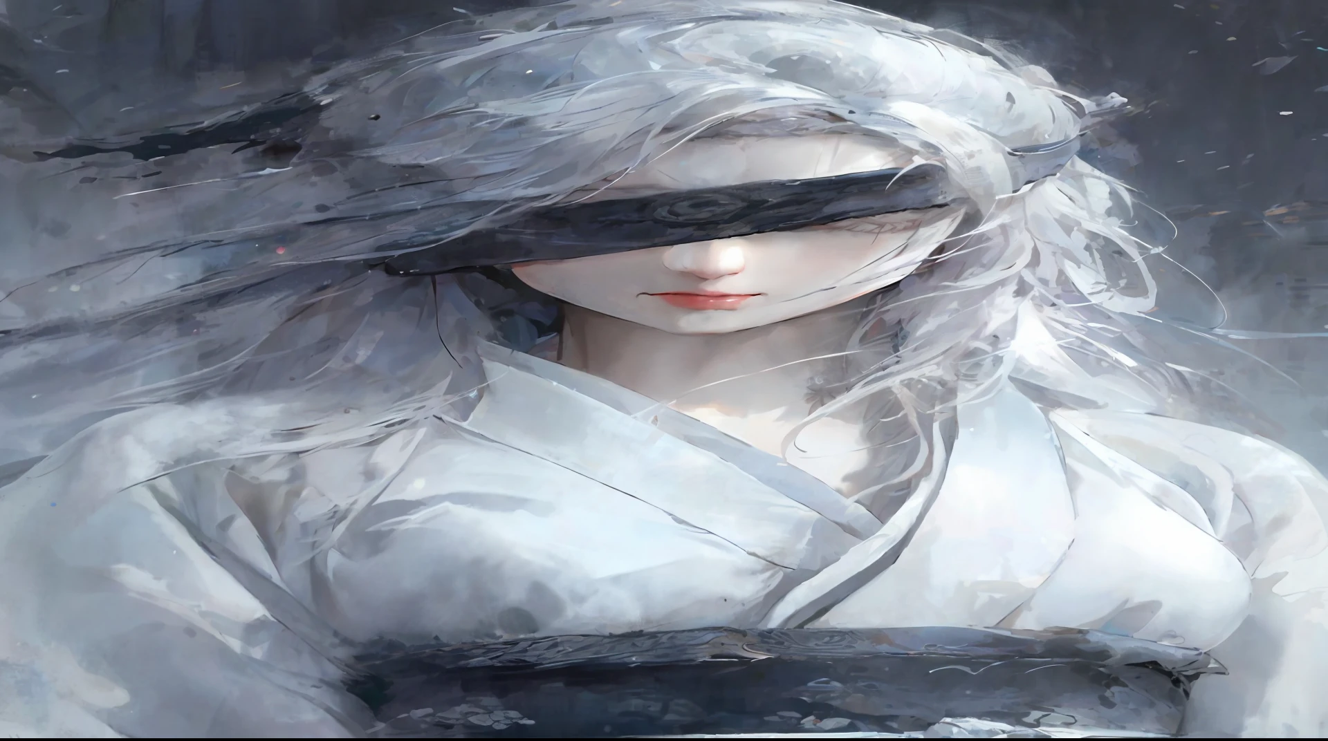a close up of a woman with white hair and a white mask, beautiful character painting, guweiz, artwork in the style of guweiz, white haired deity, by Yang J, epic exquisite character art, stunning character art, by Fan Qi, by Wuzhun Shifan, guweiz on pixiv artstation