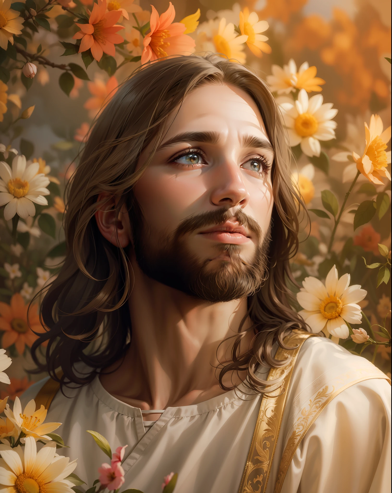 A beautiful jesus contemplating heaven.