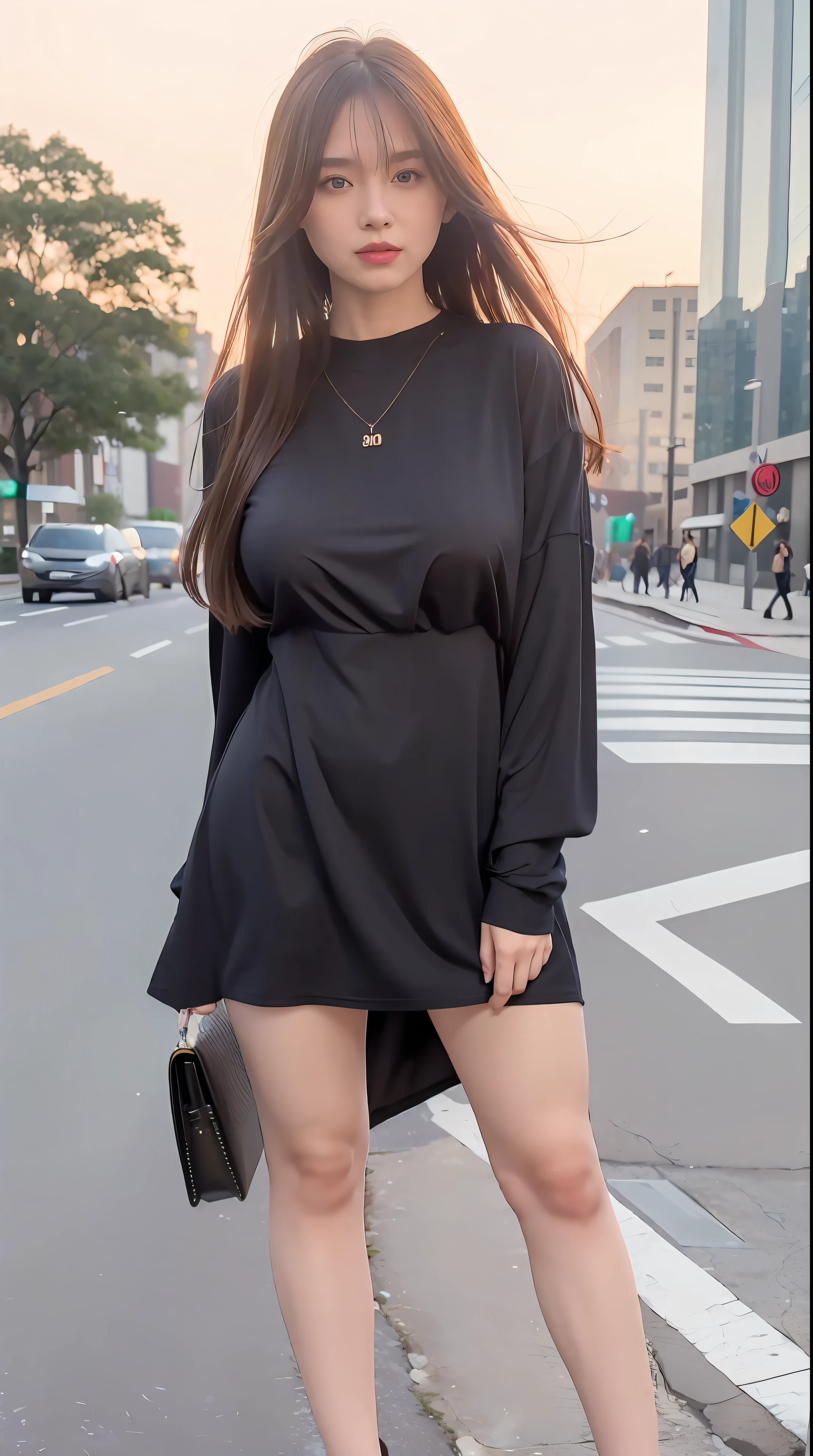 mix4, 20d, solo, long_hair, shirt, dress, high_heels,full_body, look_at_viewer, (8k, RAW photo, best quality, mastery:1.2), (realistic, photo-realistic:1.37), professional lighting, photon mapping, Radiosity,physical based rendering,(Giant breasts:1.3)