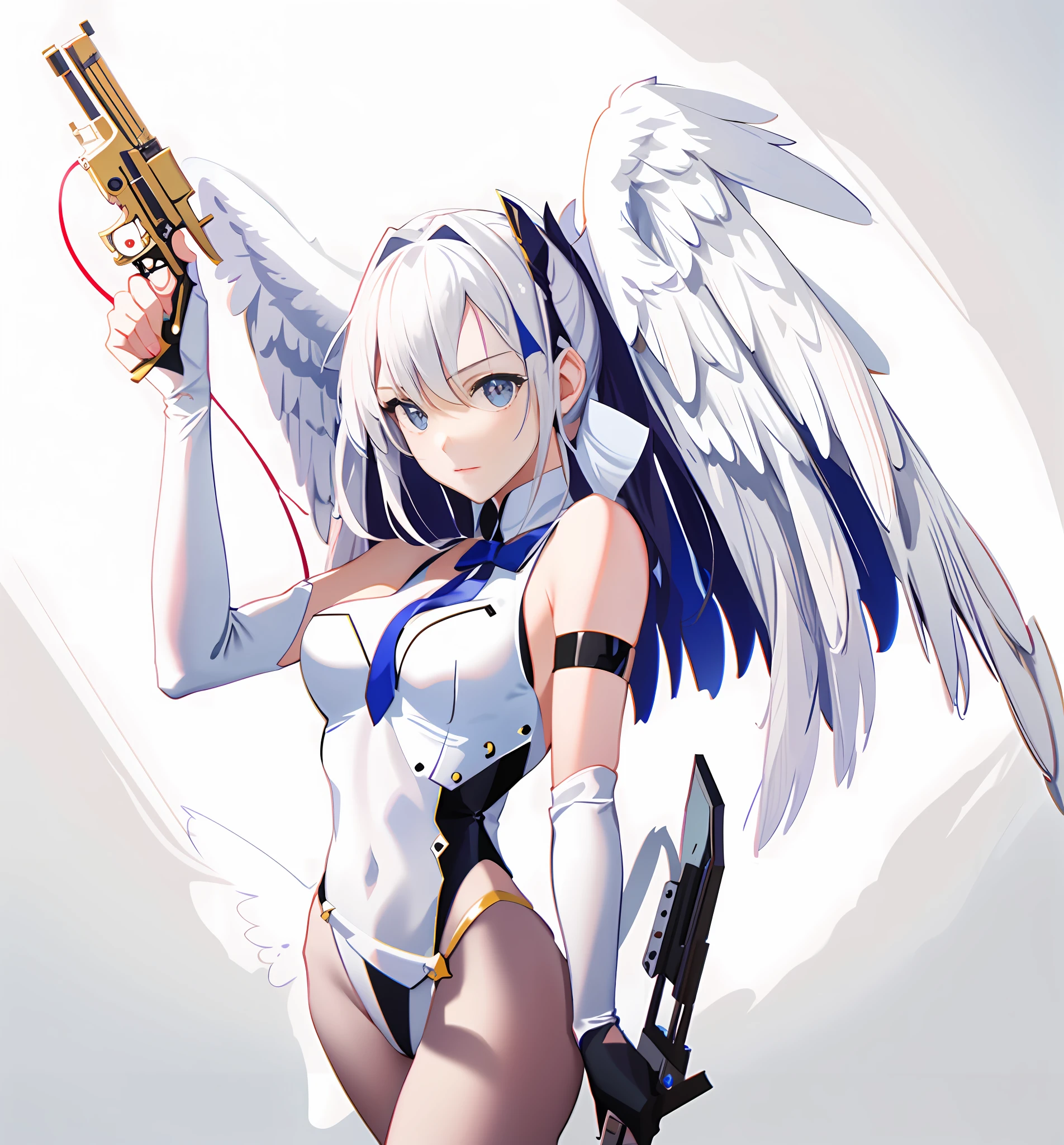 drawing of a woman with a gun and angel wings, angel girl, possibly an angel,shooting pose, winged girl angel, concept piece, angel, an angel, angel knight girl, clean anime outlines, wip, an angel, epic angle and pose, outline sketch, line sketch
