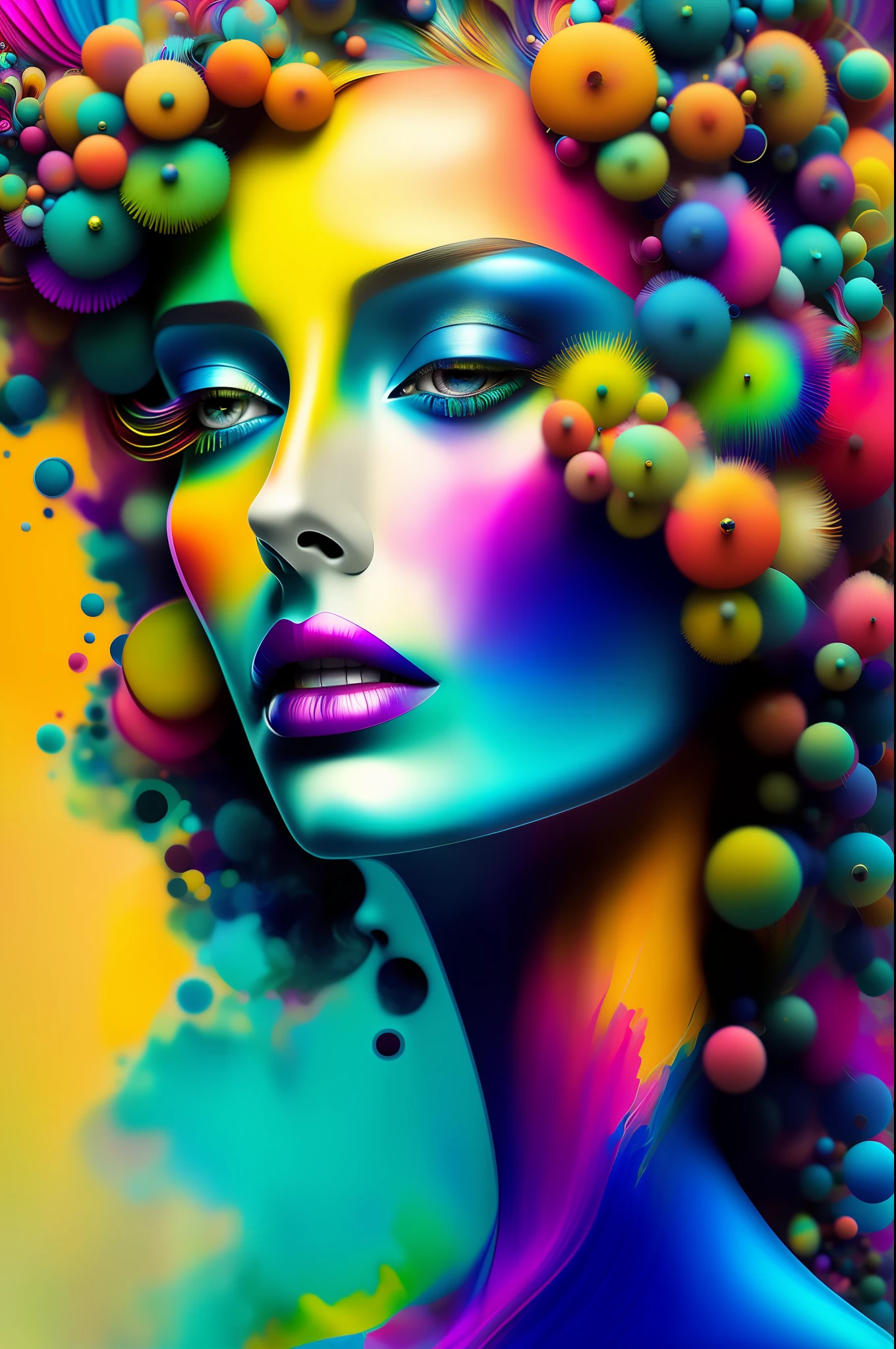 award winning,most stunning,((a portrait painting of 1 woman with a colorful dress and hair)), beautiful digital artwork, (Alberto Seveso style),best composition,harmony,((beautiful eyes)),extremely detailed,centered,canvas textured,(((one face)))