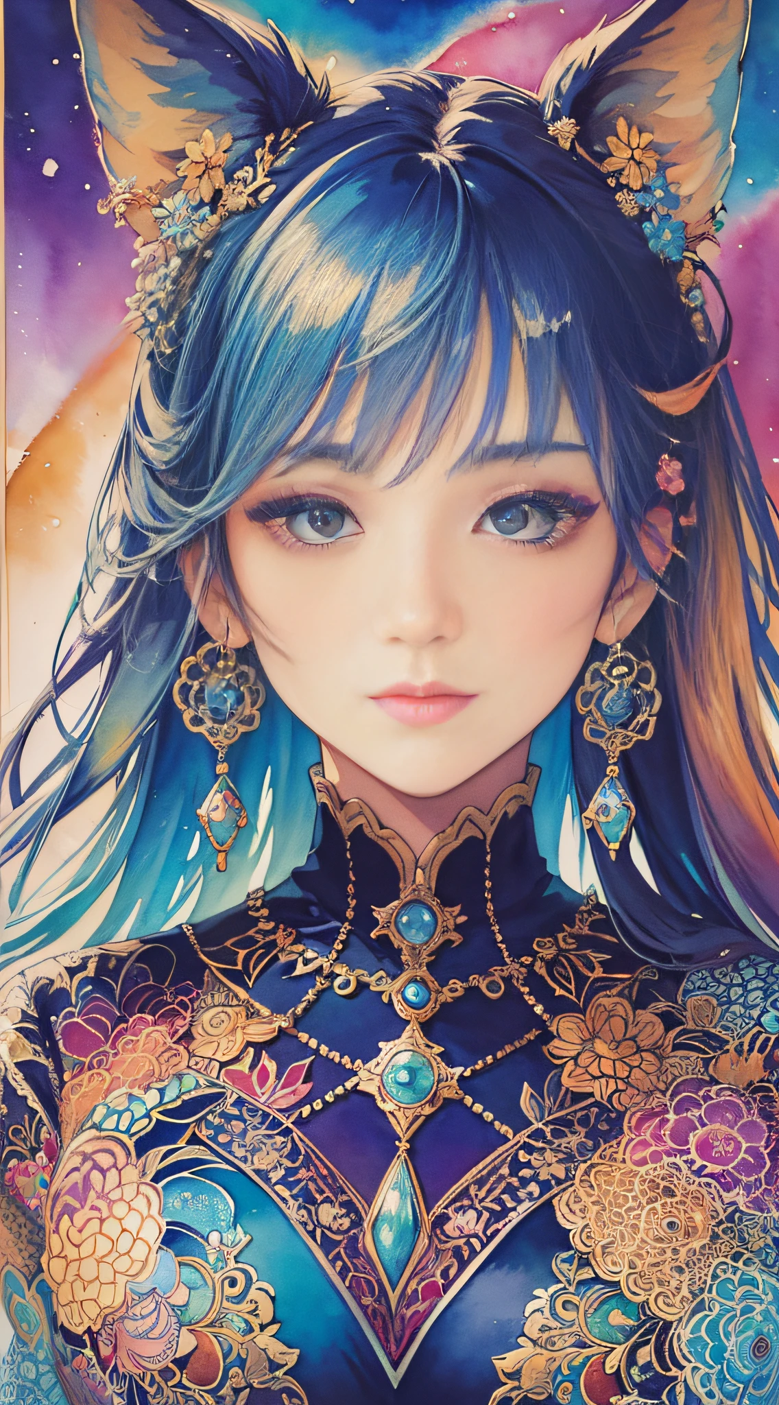 (masterpiece, top quality, best quality, official art, beautiful and aesthetic:1.2), (1girl:1.3), extreme detailed,colorful,highest detailed,(watercolour painting:1.3), optical mixing, playful patterns, lively texture, rich colors, unique visual effect