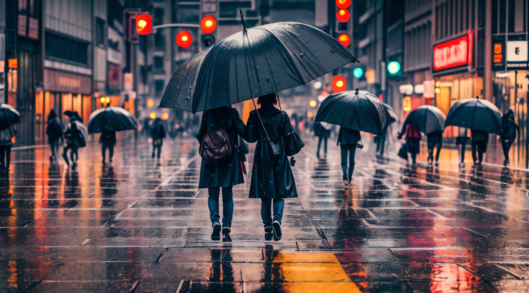 rainy morning, Algunas personas cruzan el paso de peatones con paraguas, Morning at Shibuya Street , extremadamente detallado ,CG ,unidad ,Fondo de pantalla 4k, Asombroso, Detalle fino,extremadamente detallado