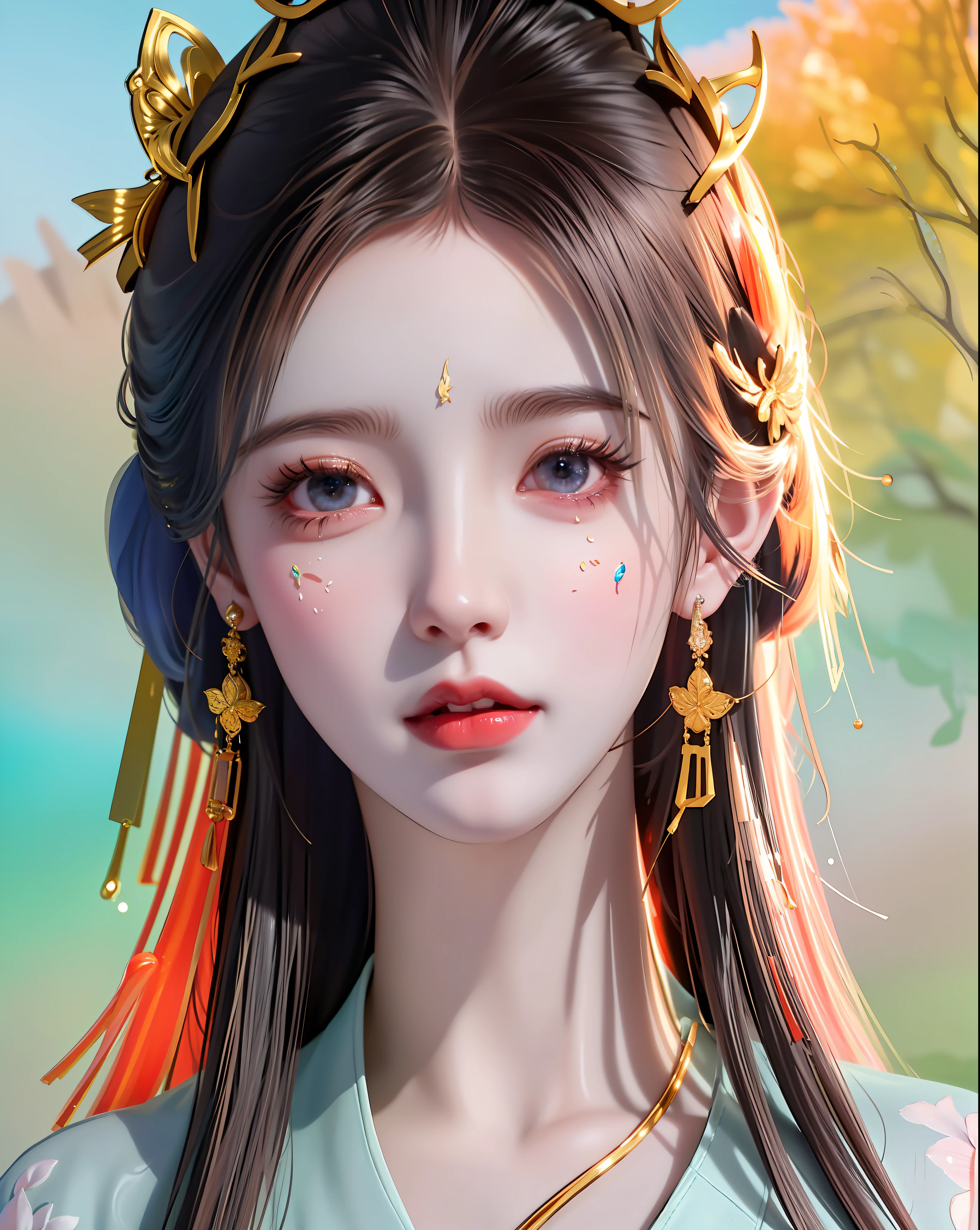 (8k, RAW photo:1.2), best quality, ultra high res,dramatic angle,(fluttered detailed color splashs), (illustration),(((1 girl))),(long hair),(rain:0.9), (头饰:1.4),少女身边有一座古宫,汉服,(重点),彩色水墨画,(泼彩),泼彩,(((colorful))),(素描:0.8) , Masterpiece, best quality, beautiful painted, highly detailed,(denoising:0.6),[splash ink],((ink refraction)), (beautiful detailed sky),moon,highly,detaild,(masterpiece, best quality, extremely detailed） CG unity 8k壁纸，杰作，最好的质量，超详细），（石蒜），