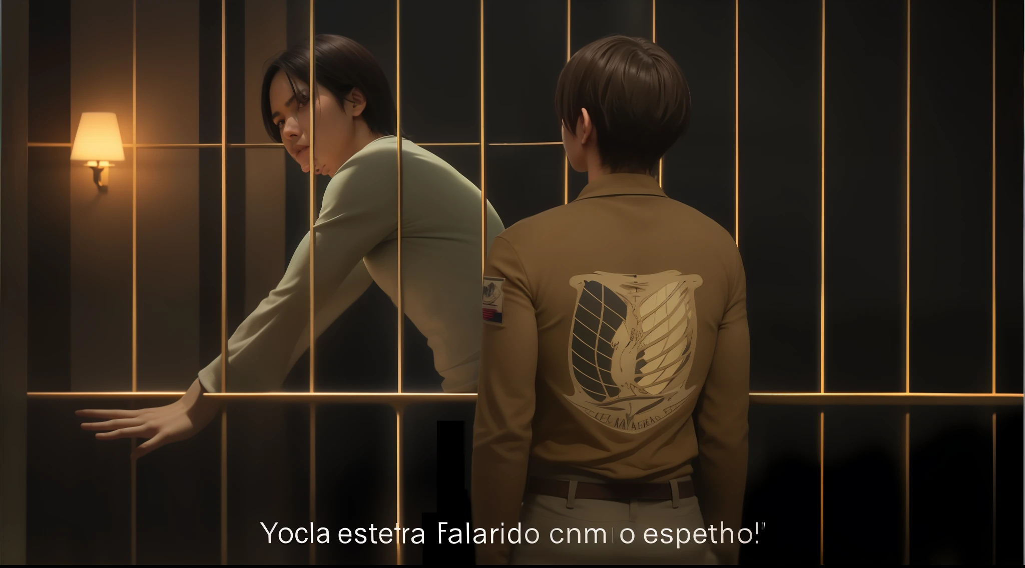 mejor calidad, obra maestra, (realesista: 1.2), vida reales, Live Action, AOT, Eren Jaeger, mirando al cielo, por el ancho, cold bottom, reales, ojos celestes, Musculosa, amenazante, sin Camisa, Cuerpo en forma