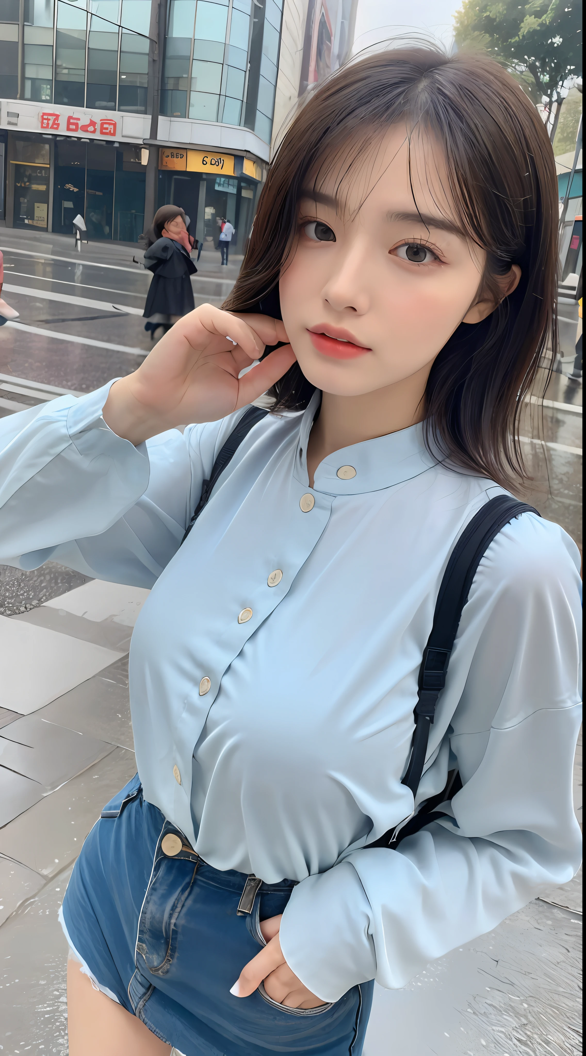((Bestquality, 8k, Jeizuo:1.3)), Focus:1.2, Perfect body beauty:1.4, Giant breasts:1.3，buttocks:1.2, ((Cut hair in layers, beautiful breasts:1.2)), (Wet clothes:1.1) , (Rain, Street:1.3), Silk cheongsam with a faceless face:1.1, Highly detailed facial and skin texture, detailed eye, Double eyelidd，Whiten skin，long long hair