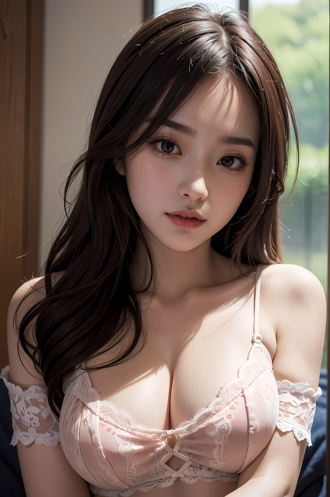 (Best Quality, 8k, 32k, Masterpiece, UHD: 1.3), Attractive Japan Female Pictures, One Girl, (Big: 1.2), Erotic Underwear Style, Lace, Lace Cardigan, Red, Undressed, Shoulder Out, Super Cute, Pastel Colors, Upper Body to Thighs, Nice Perfect Face with Soft Skin, Gorgeous Wavy Long Brown Hair, 8
K resolution, ultra-realistic, ultra-detailed, high quality, living, large
Bile Pose Cute Pose --auto --s2