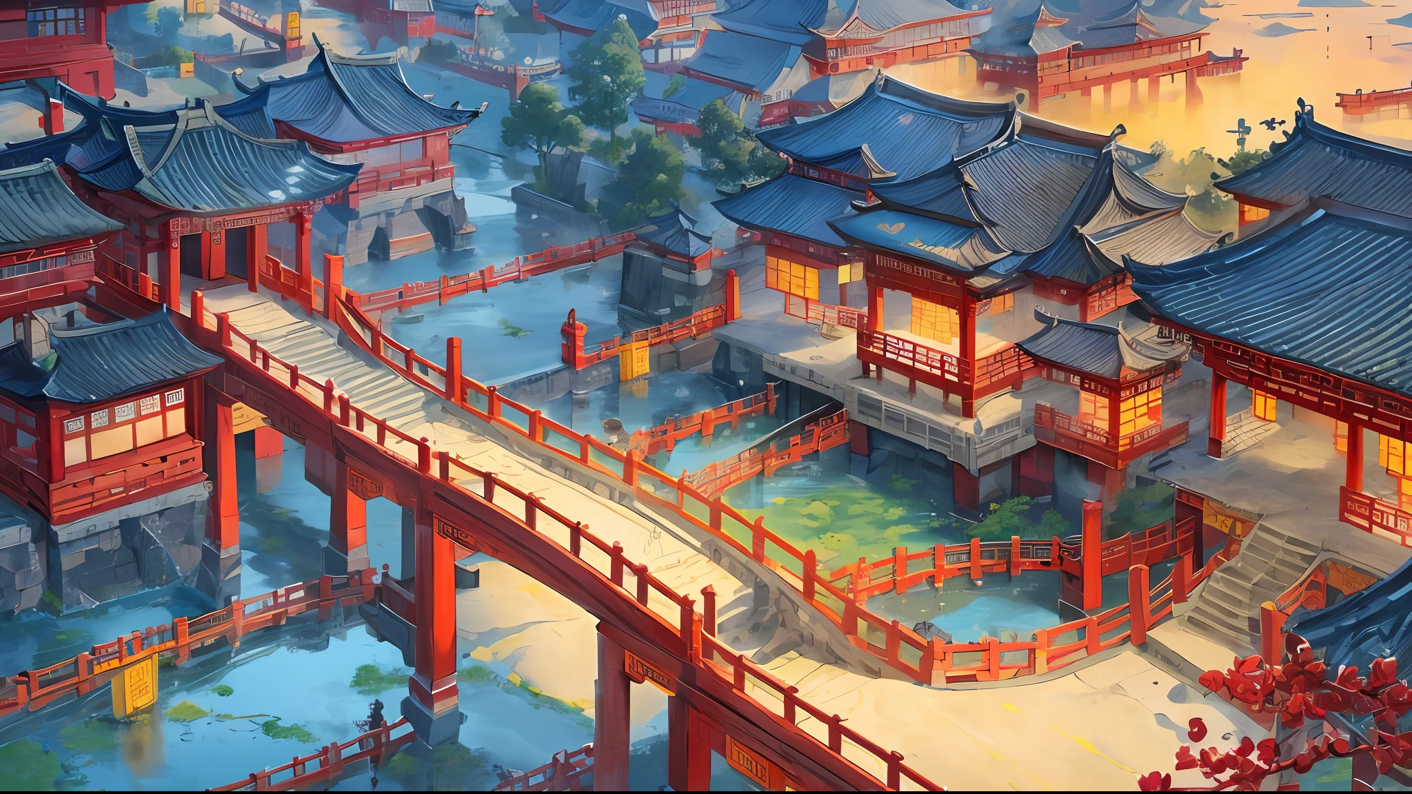 ancient chinese poet,Stand on the bridge,Riverside,Ancient Chinese palaces are located above the clouds,Colorful light,((Color ink)),((Splash ink)),( (Splash ink) ink) ink}) ), Jeizuo, High Quality, Beautiful graphics, highdetail --v 6