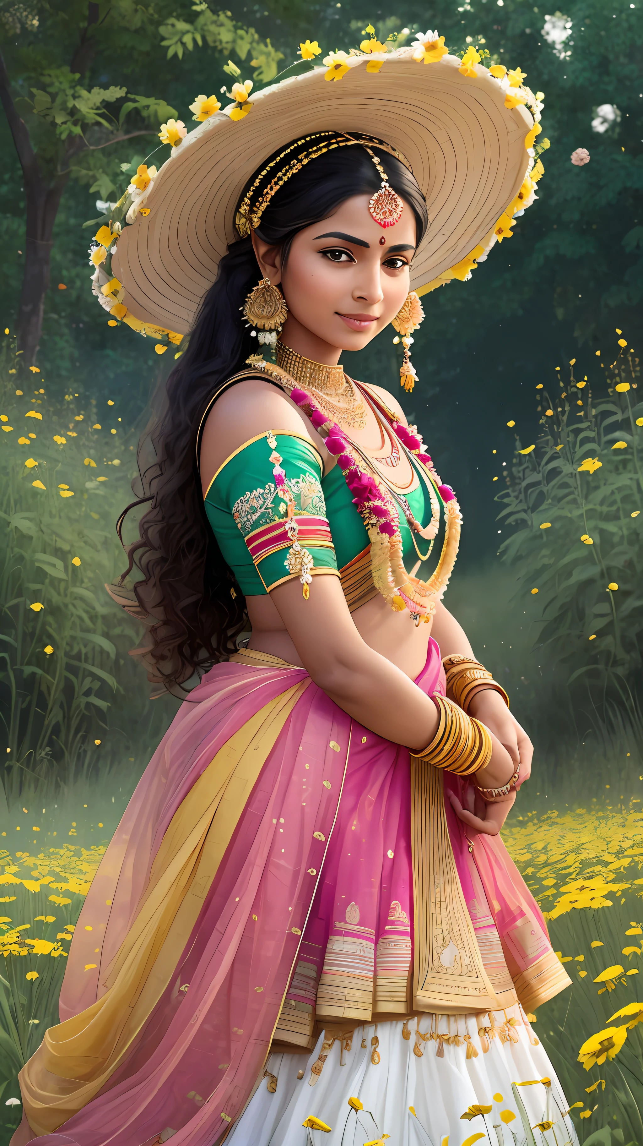 Certainly! Here's a variation of the prompt:
"Capture the beauty of an Indian woman, gracefully adorned in traditional garments, as she tends to a vibrant field of blooming flowers. With a delicate basket on her arm, she meticulously hand-pollinates each blossom, showcasing the crucial role of pollination in agricultural practices. Let her serene expression and meticulous actions symbolize the harmony between nature and human intervention in fostering abundant and diverse floral ecosystems." --auto --s2