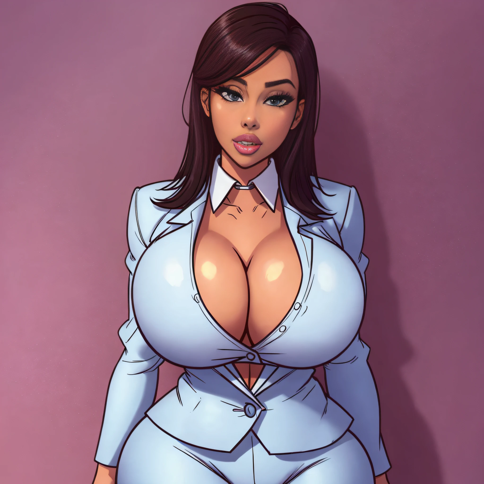 1 girl, 30 year old girl, At school, round breasts, big boobs, wide thighs, thicc, big booty, big ass, In a business suit, Cartoon, 8K, 4K, HDR