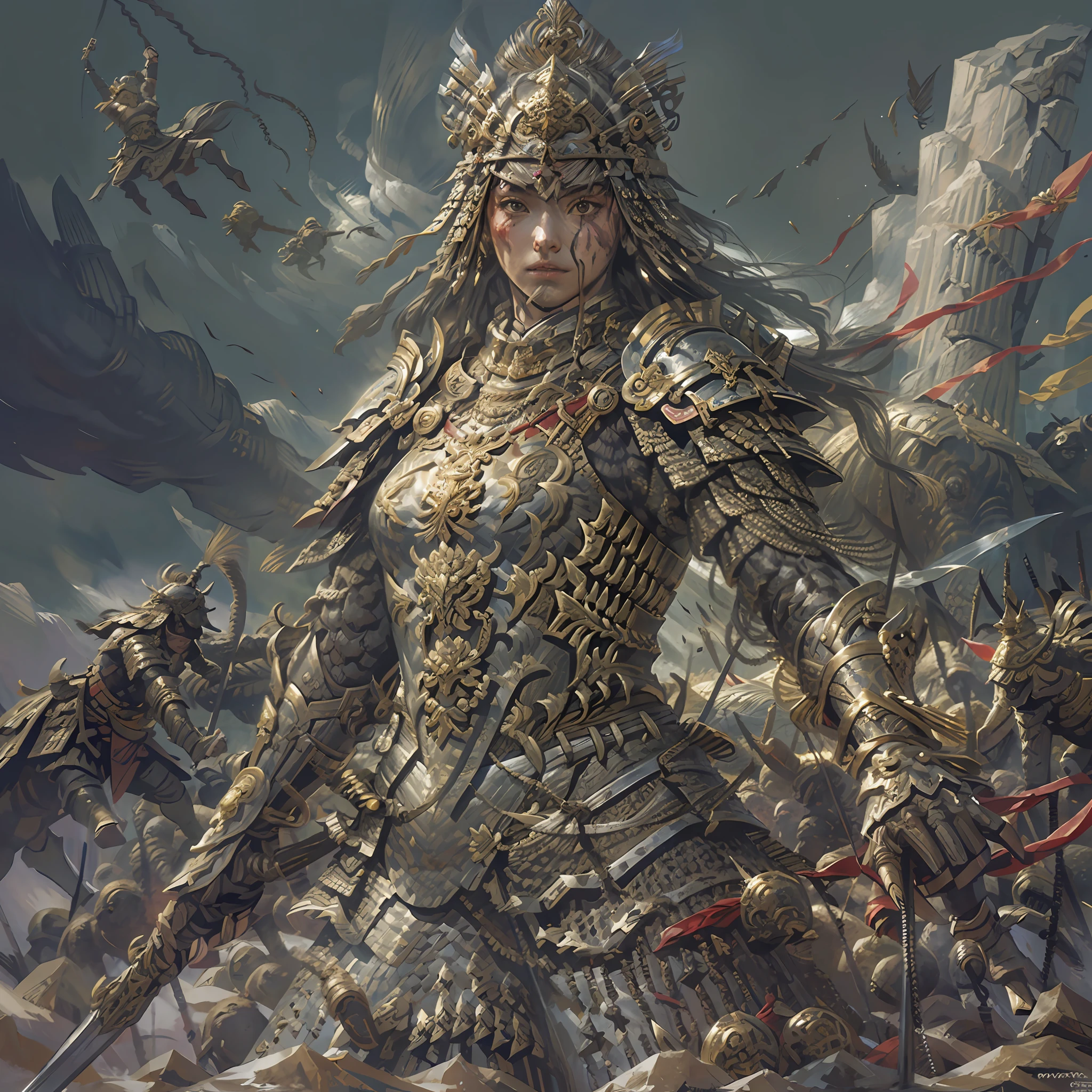 A close up of a woman in armor with a sword - SeaArt AI