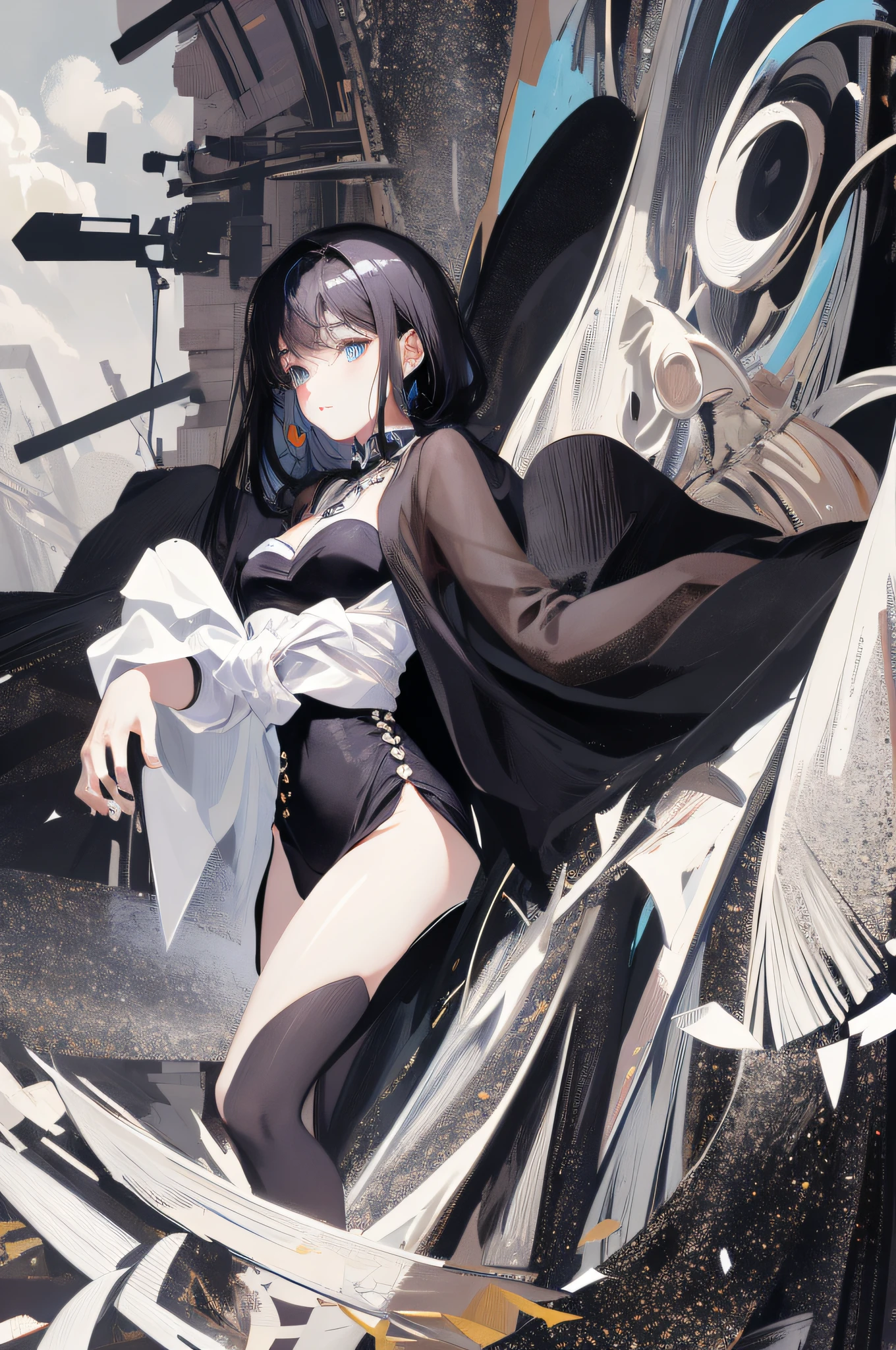 ((Masterpiece, Superb, Super Detailed, High Resolution)), solo, beautiful girl, sparkling eyes, perfect eyes, s old, black and white gold theme,