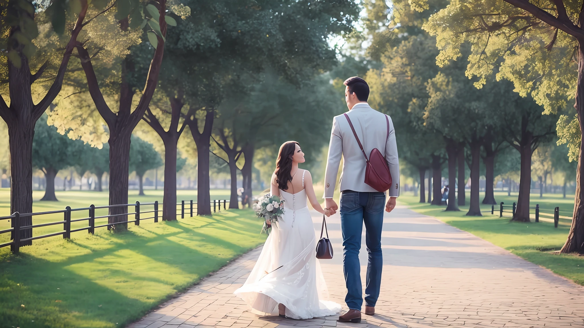 create images of a realistic couple in love in the park --auto --s2