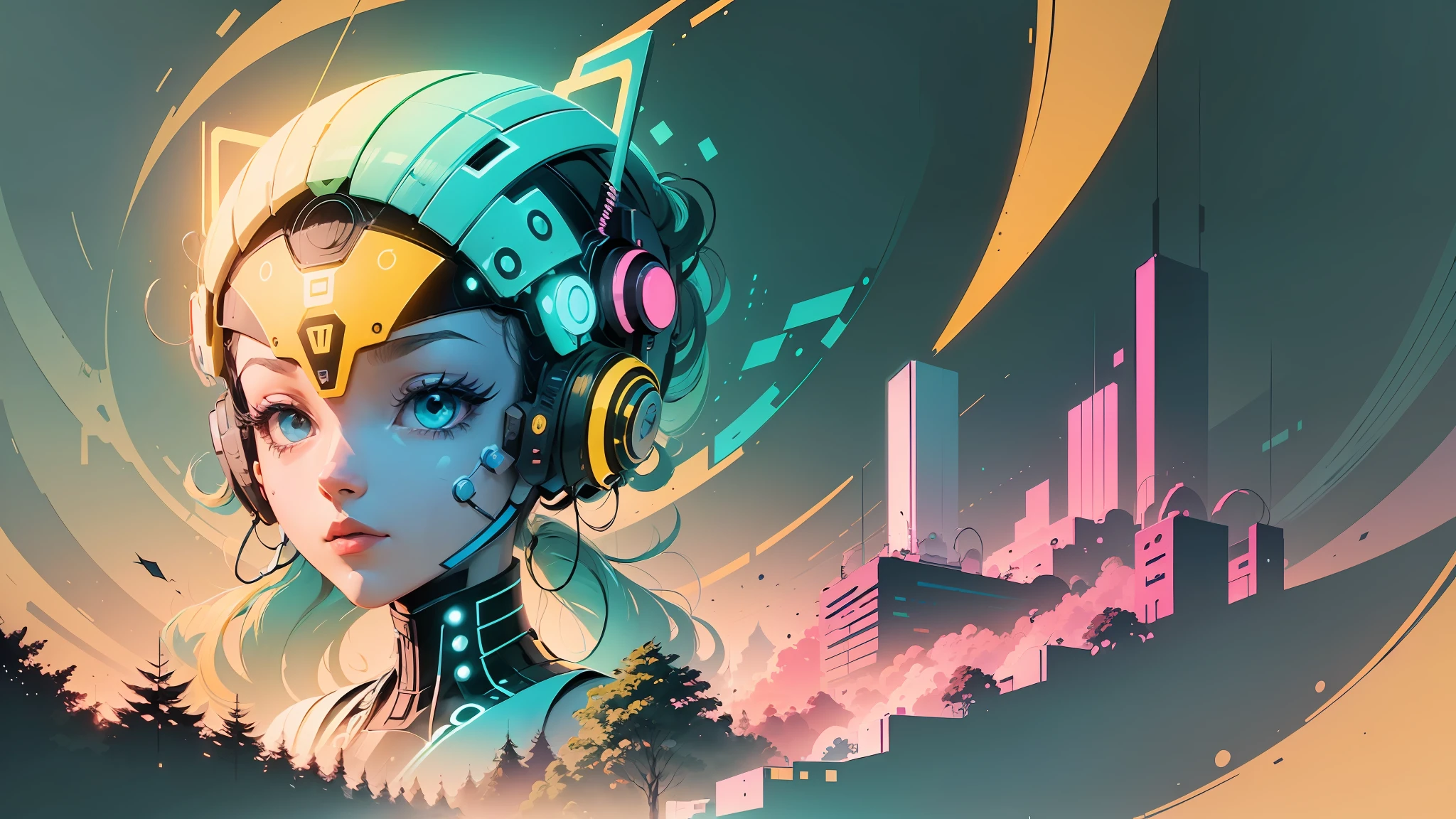 um banner para um site de desenvolvimento web, Technology and Artificial Intelligence, with the title CodeKi, arte vetorial, estilo illustrator, cores em tom pastel, amarelo e sombras cinzas --auto --s2